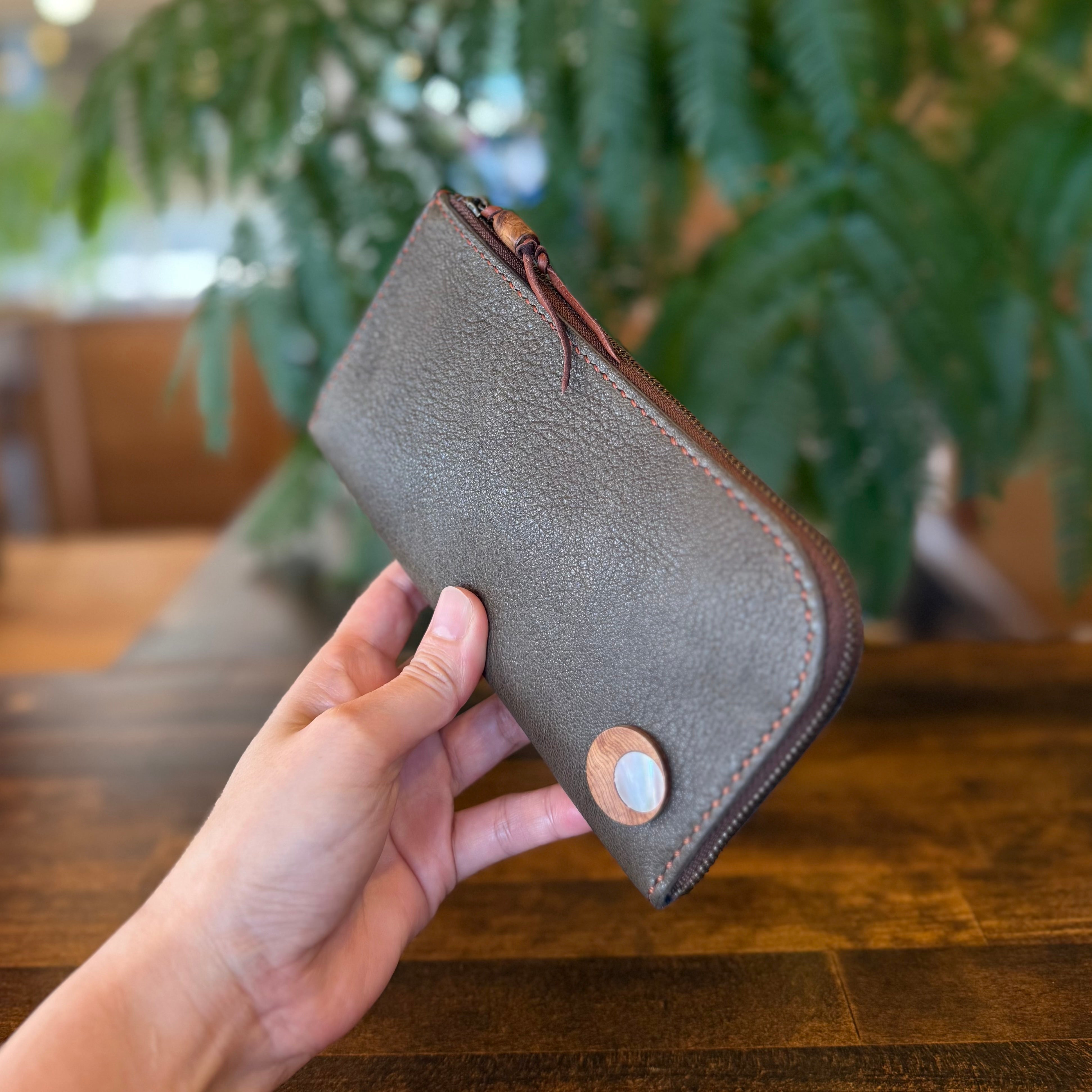 【屋久鹿革】島財布セミロング(カーキ)