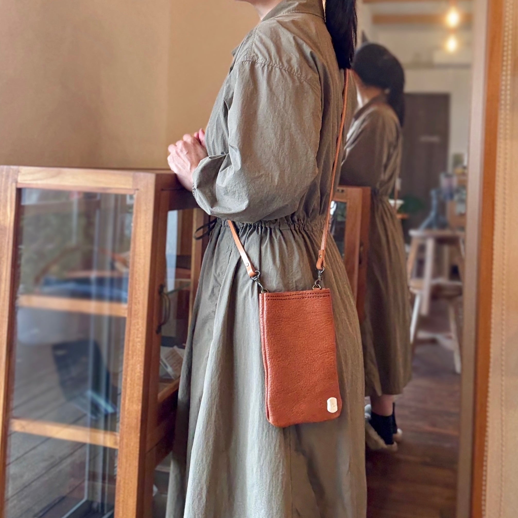 サコッシュ・京鹿革×屋久鹿のツノ(ブラウン)