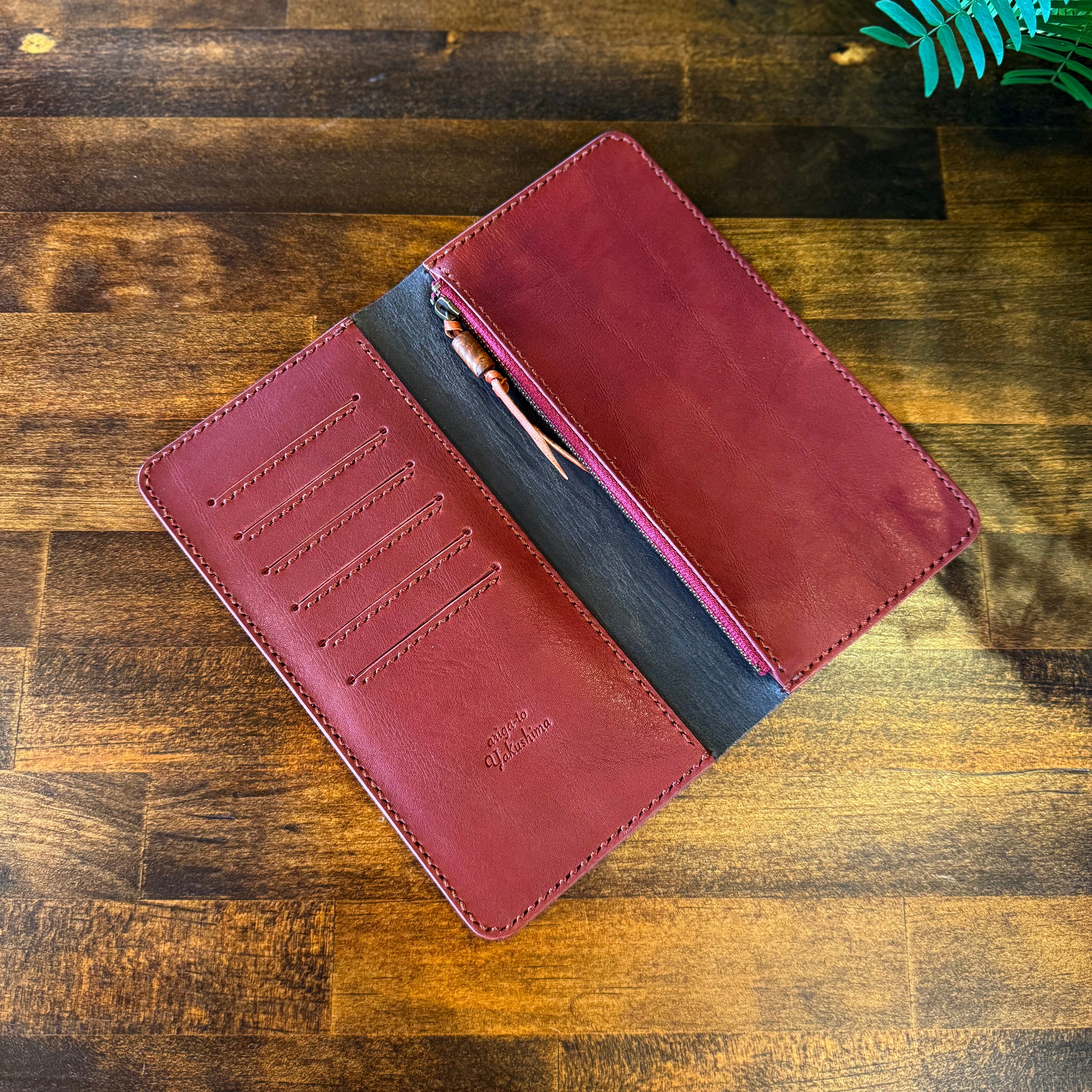 【屋久鹿革】スマートウォレット(カーキ×ワイン)