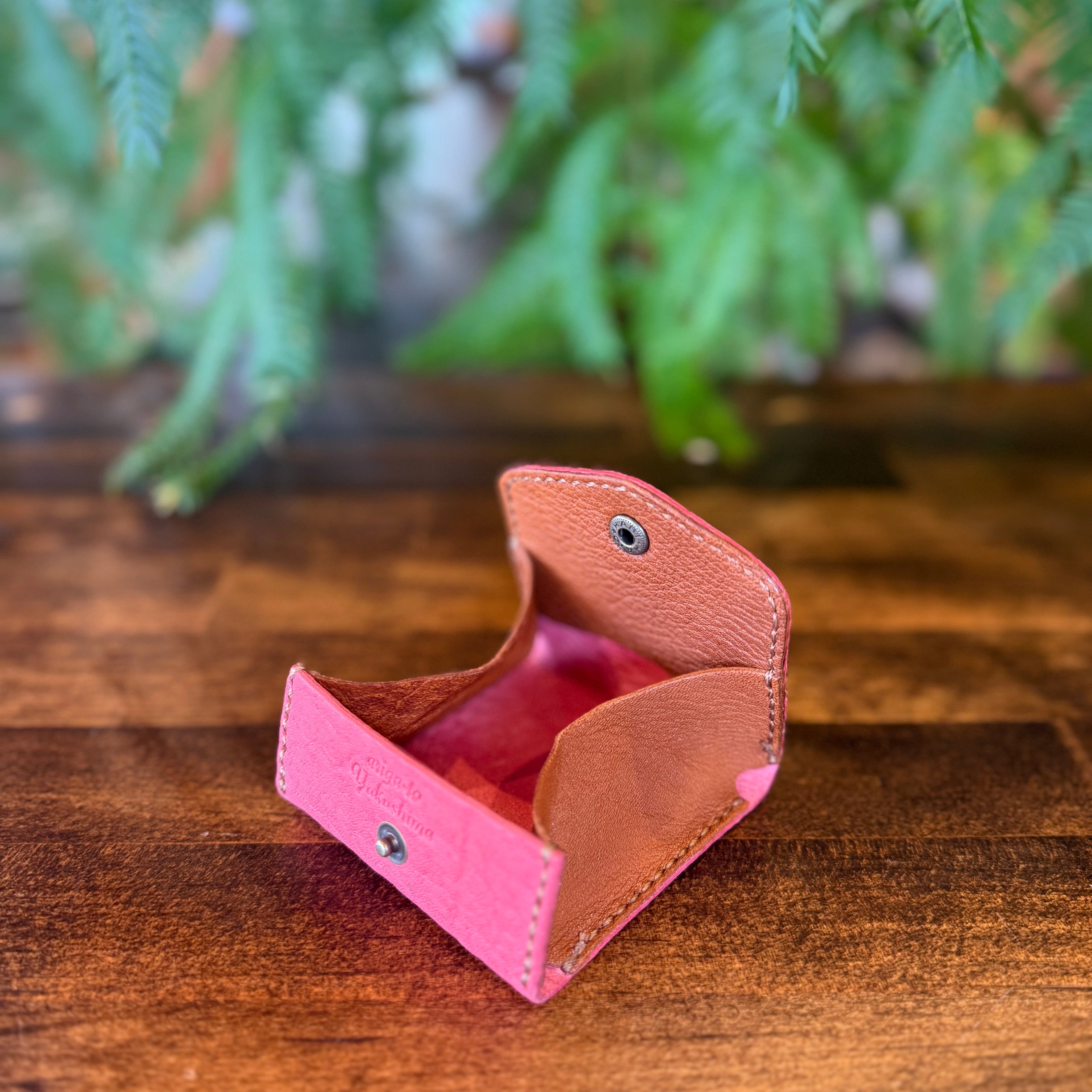【屋久鹿革×京鹿革】BOX型コインケース/ピンク×ブラウン
