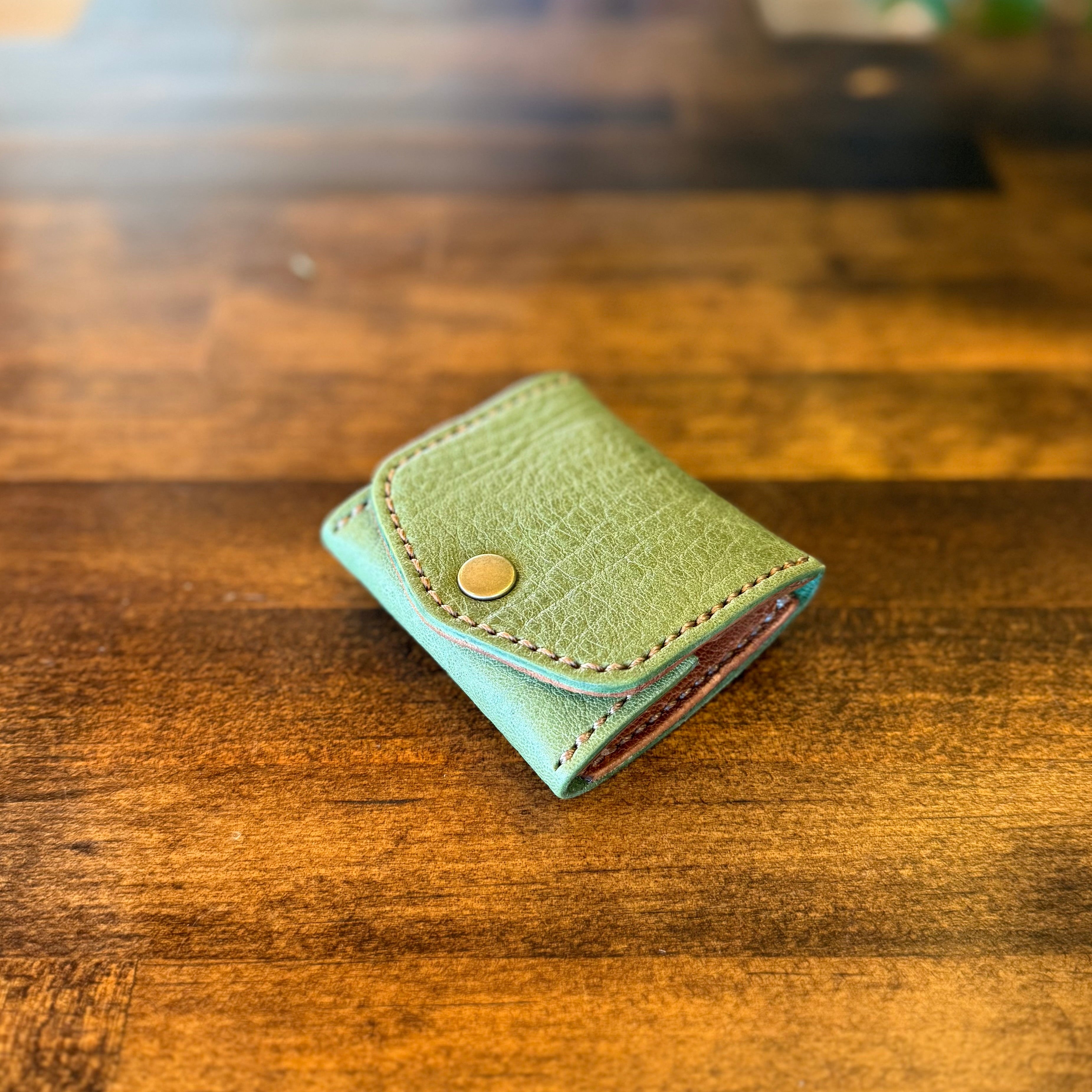 【屋久鹿革×京鹿革】BOX型コインケース/苔色×ブラウン