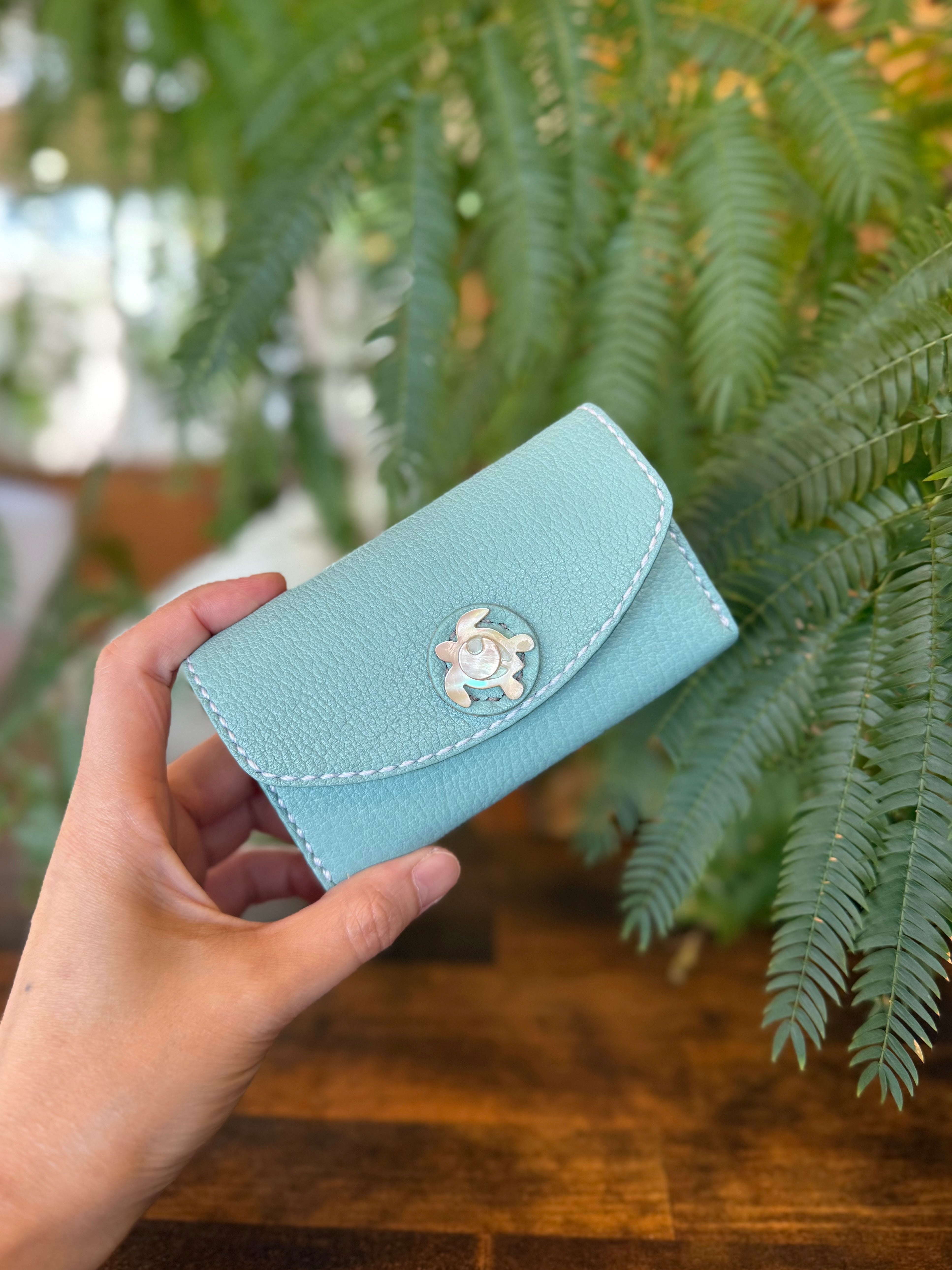 【屋久鹿革】おさいふ名刺入れ (ウミガメ・ターコイズ)