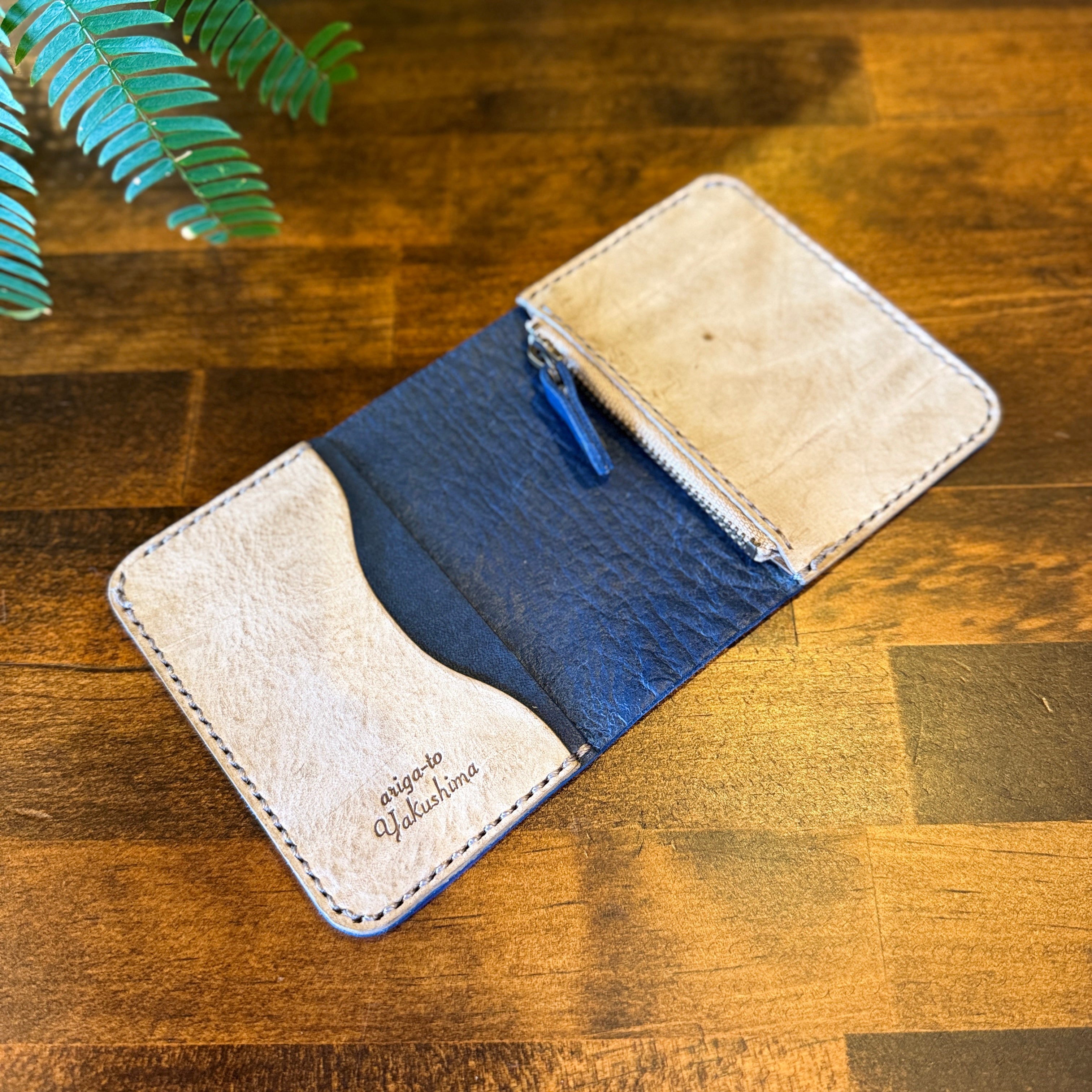 【Ezo Deer Leather】Household Budget Wallet / Blue