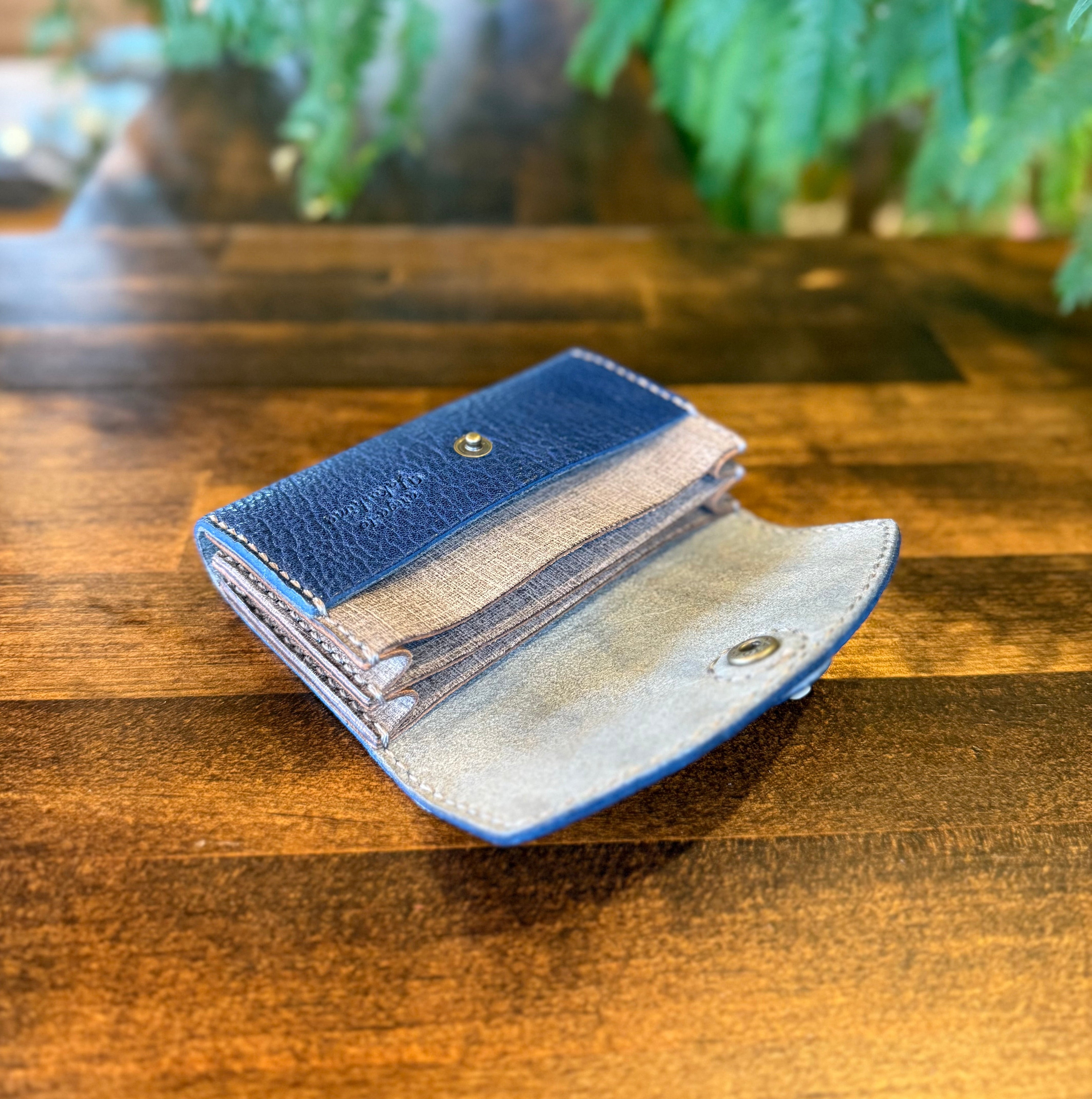 【京鹿革】おさいふ名刺入れ (ウミガメ・ブルー)