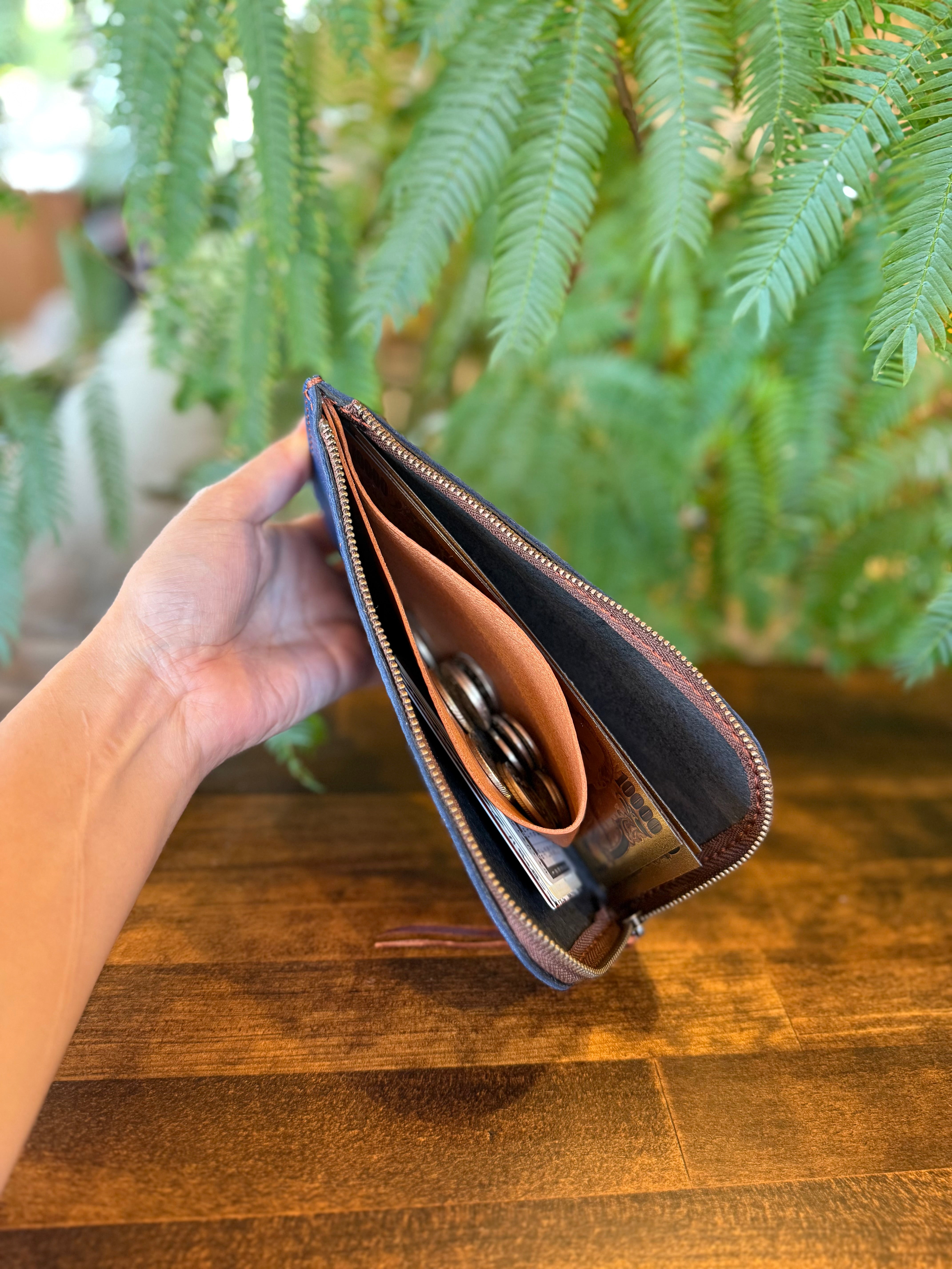 【蝦夷鹿革】島財布セミロング