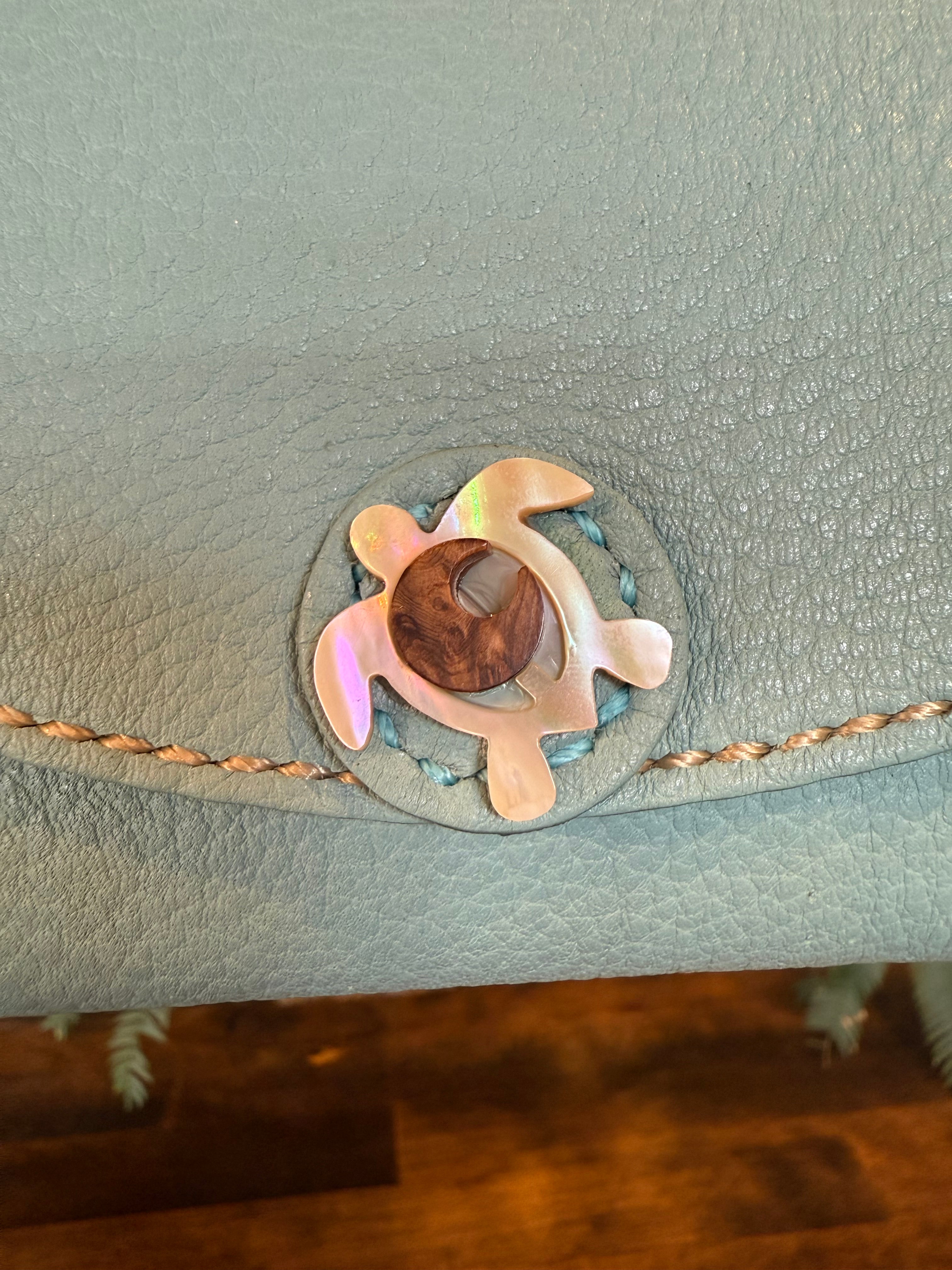 ウミガメのロングウォレット(ターコイズ×ライトキャメル)