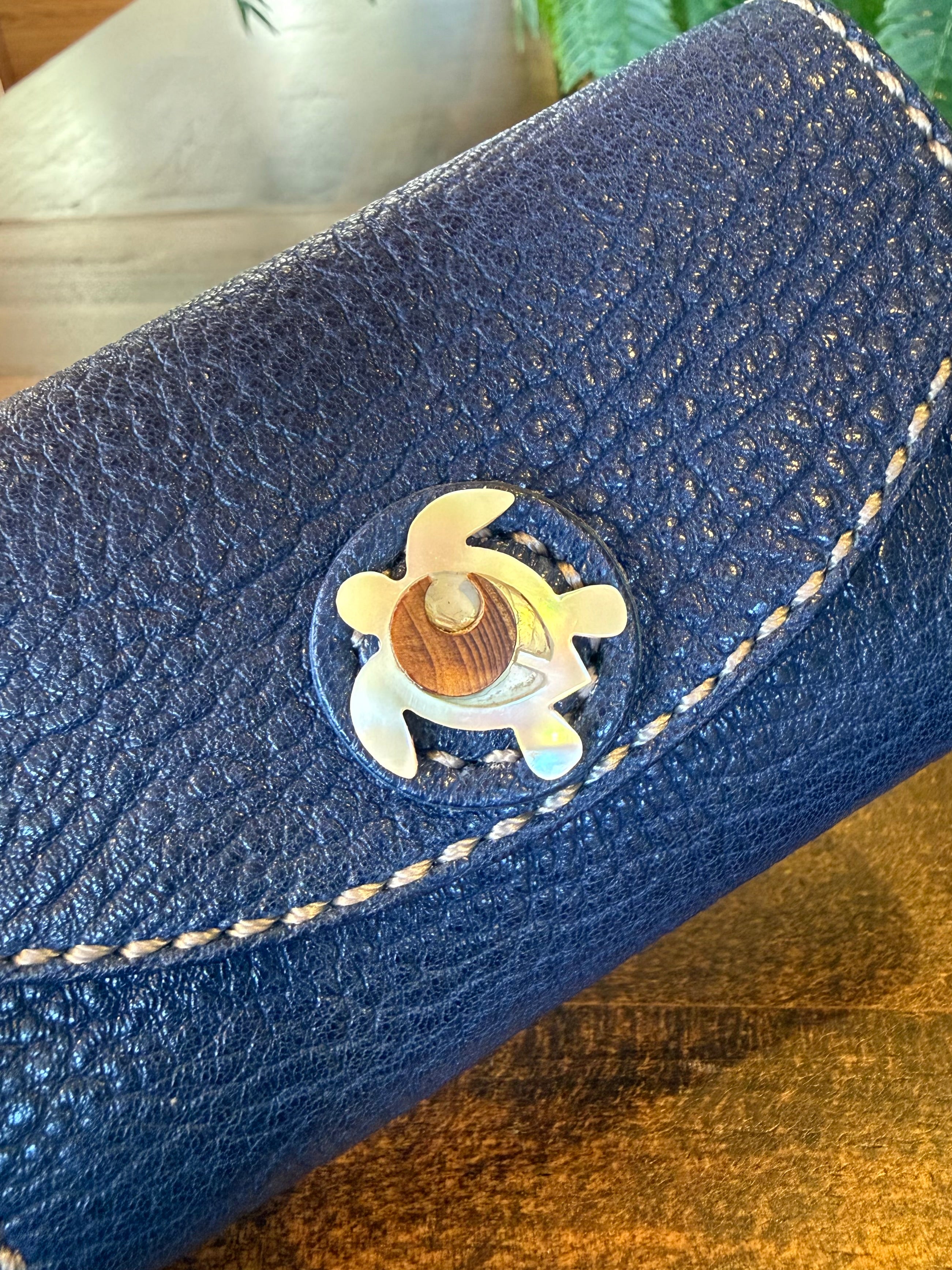 【京鹿革】おさいふ名刺入れ (ウミガメ・ブルー)