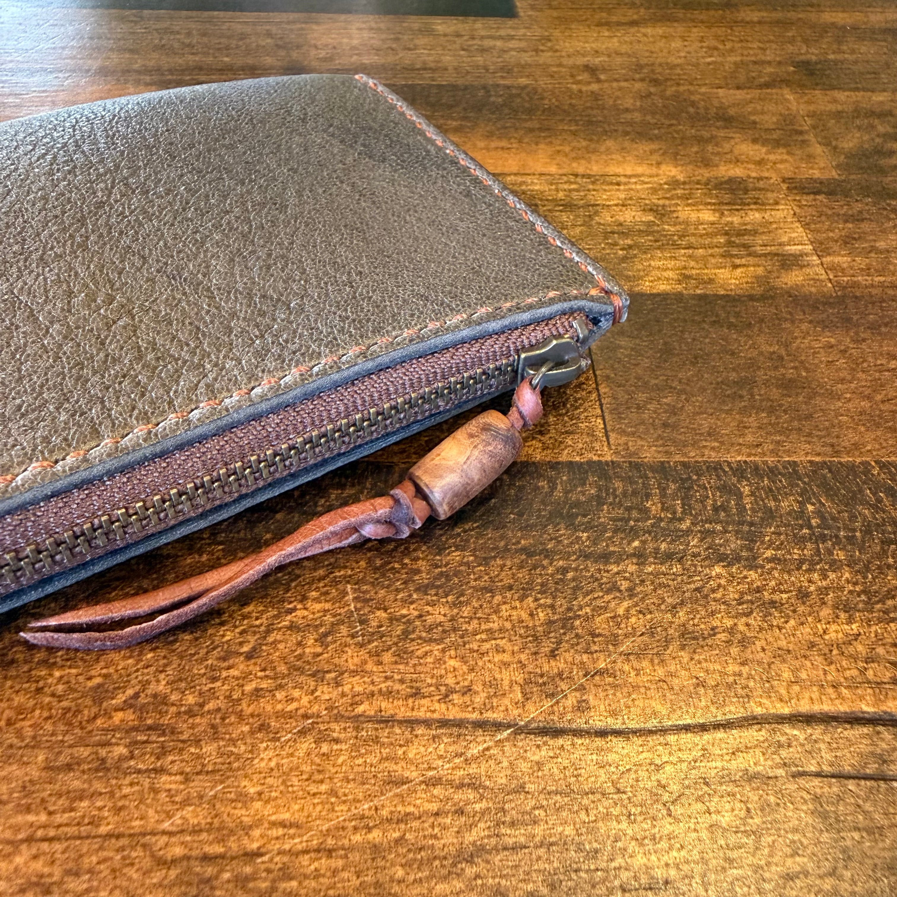 【屋久鹿革】島財布セミロング(カーキ)