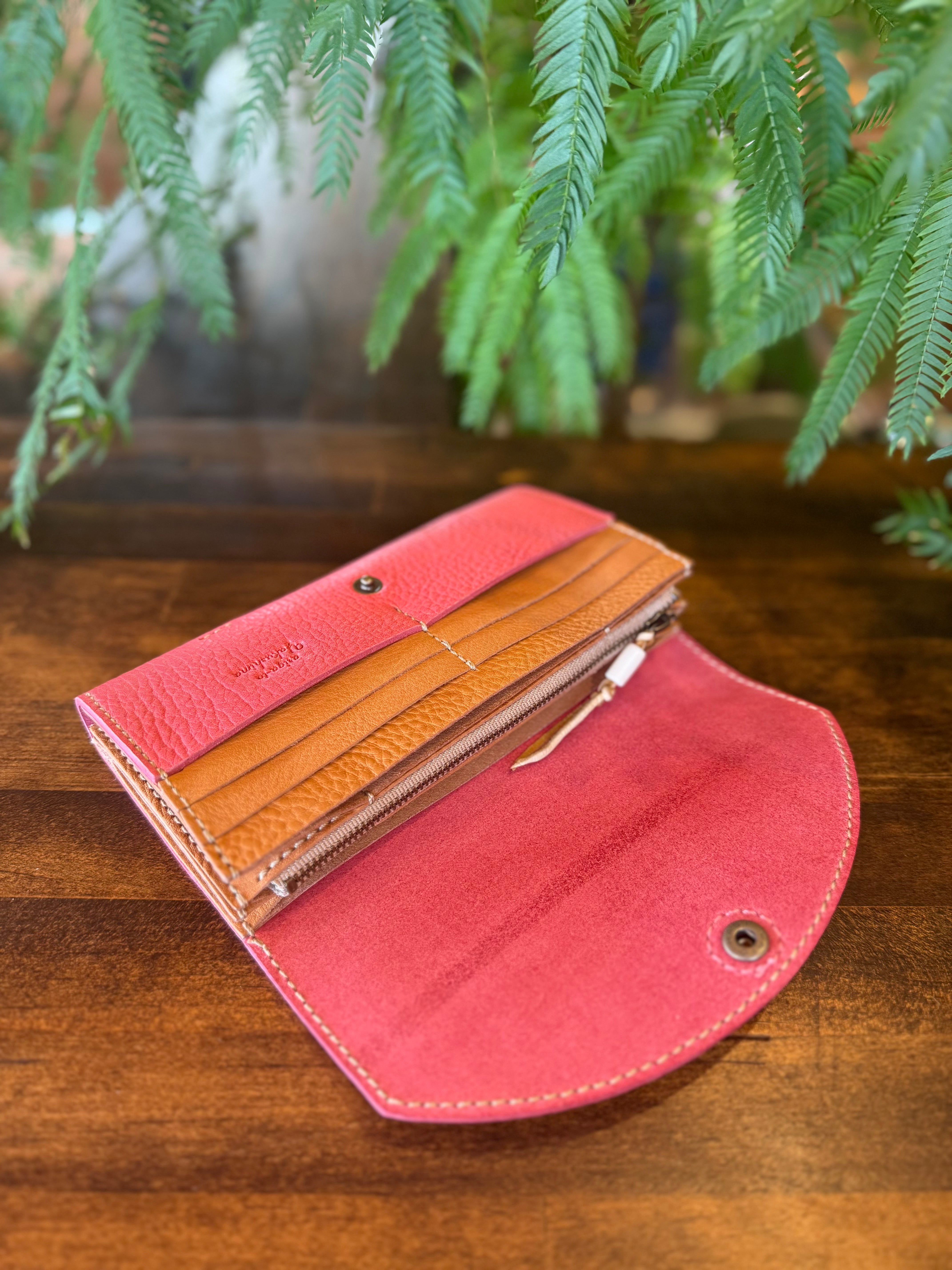 【屋久鹿革】ヤクシカと三日月のロングウォレット(桜)