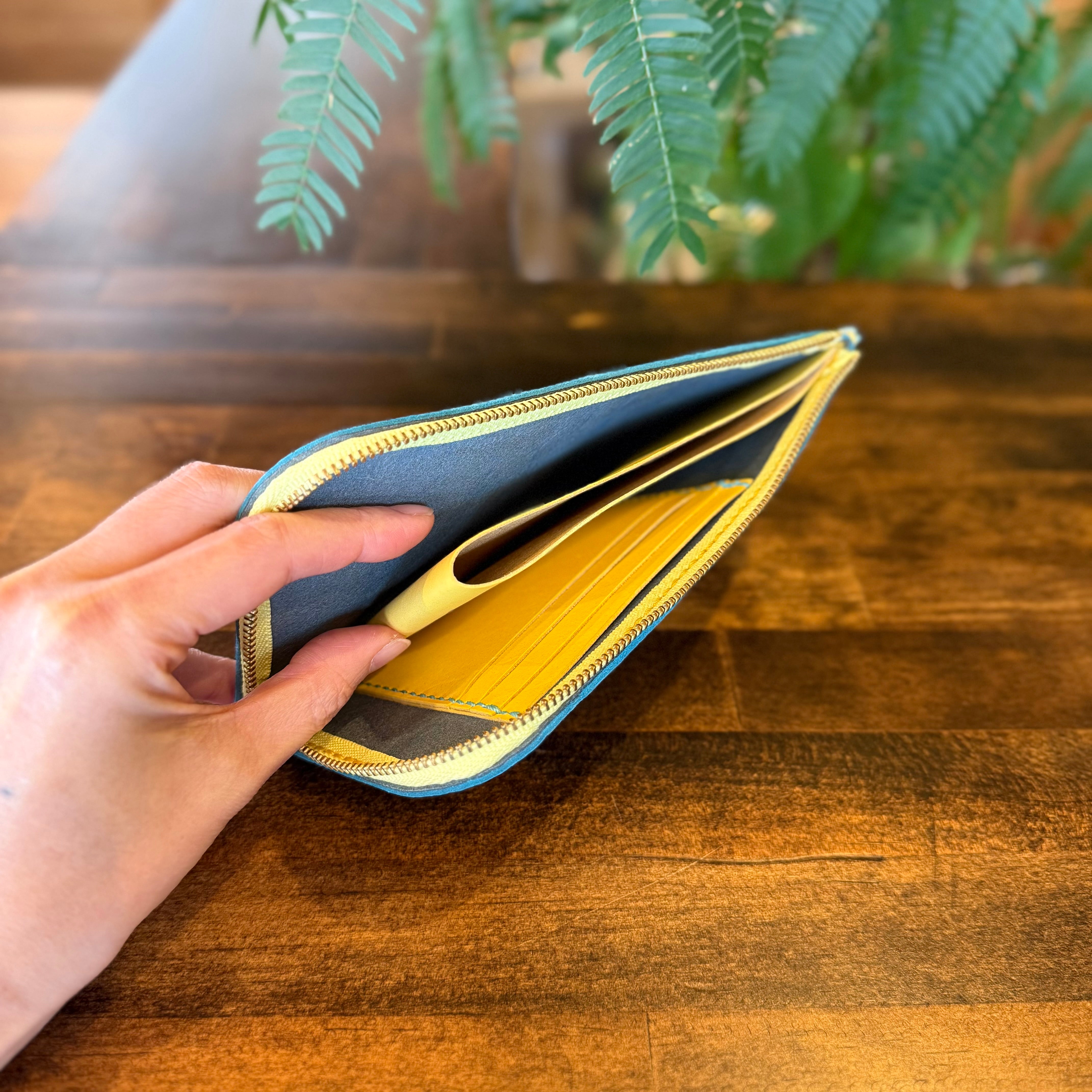 【屋久鹿革】島財布セミロング(ターコイズ)