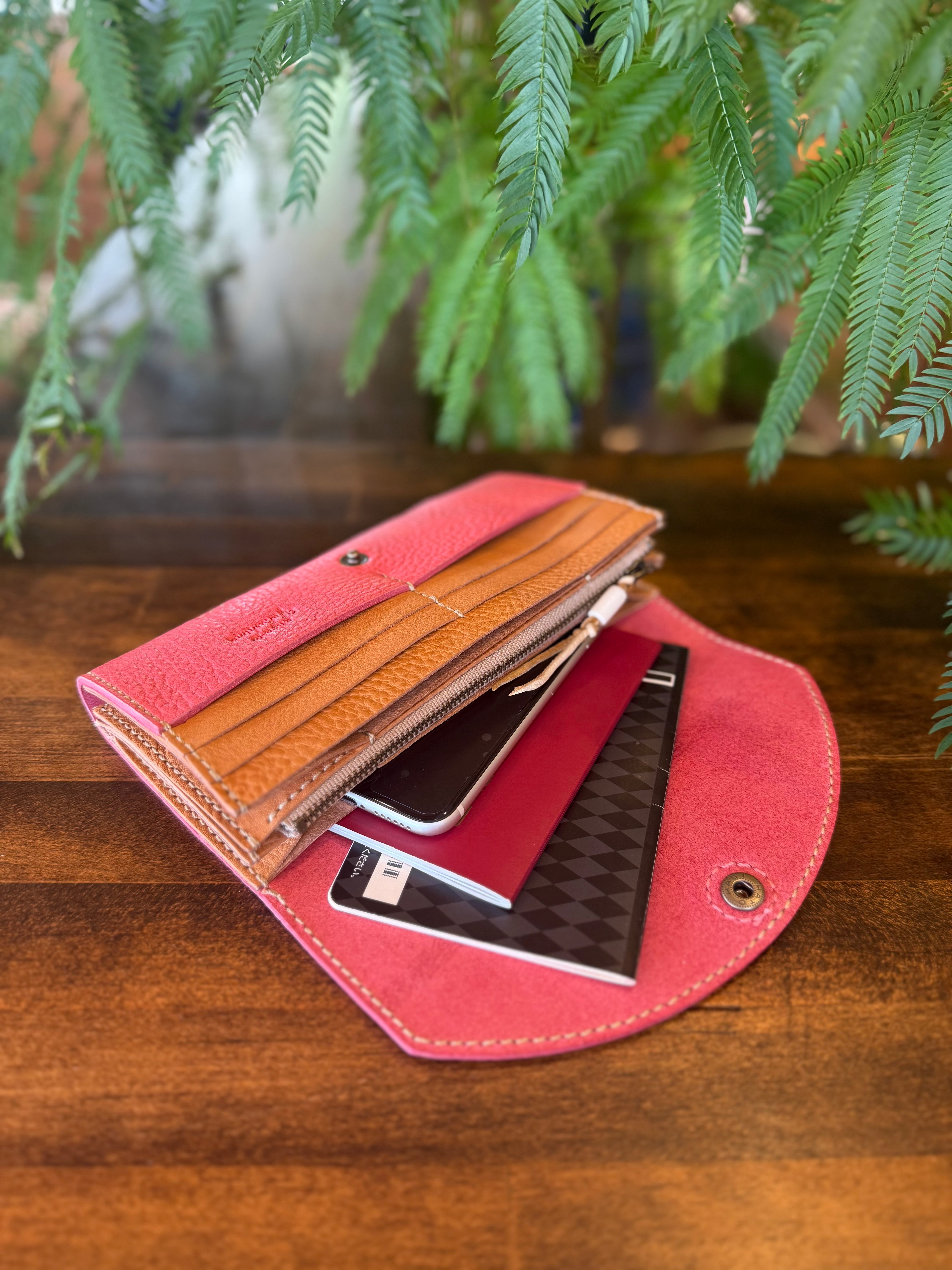 【屋久鹿革】ヤクシカと三日月のロングウォレット(桜)