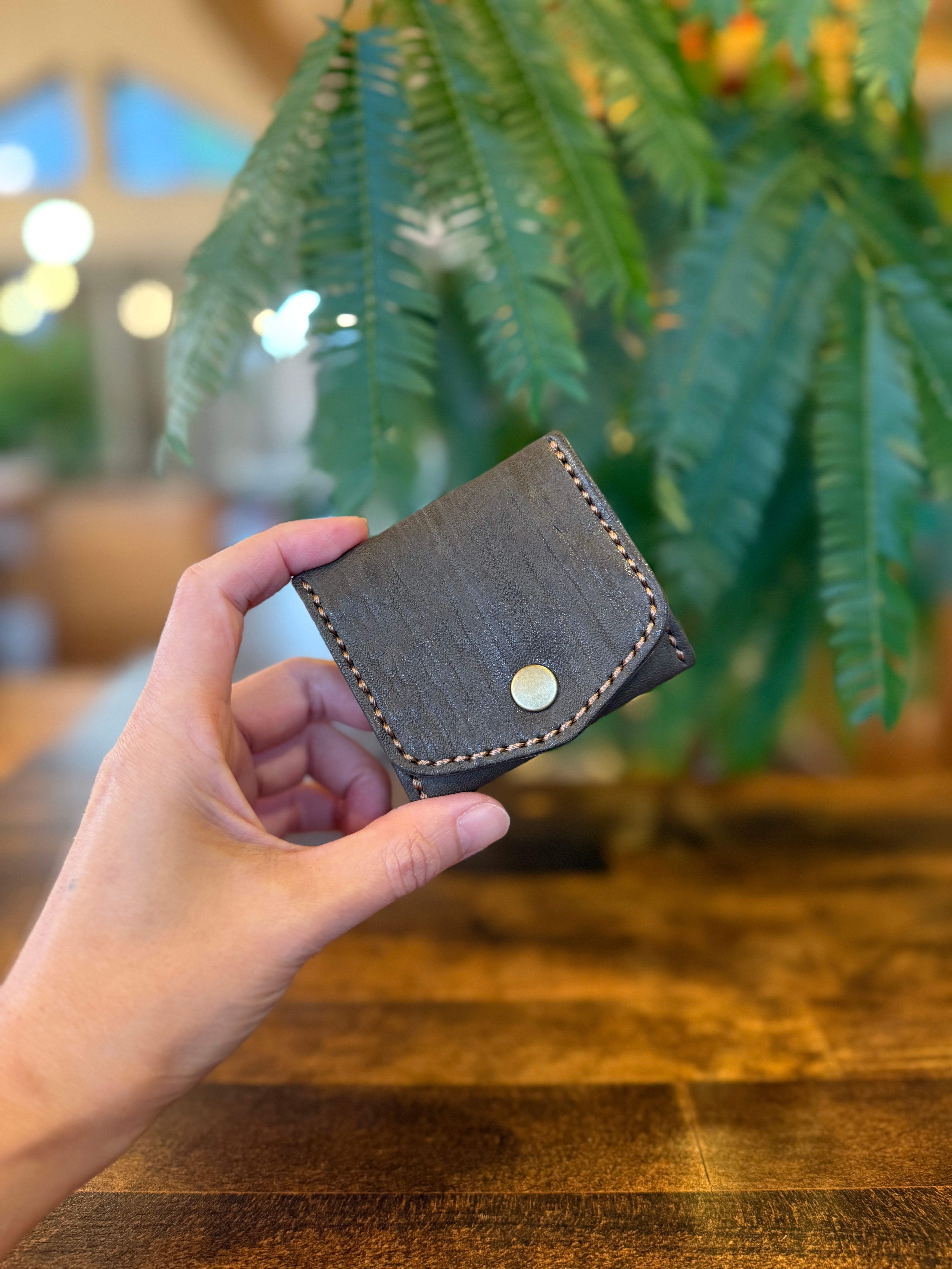 Box-shaped coin case (green x camel)