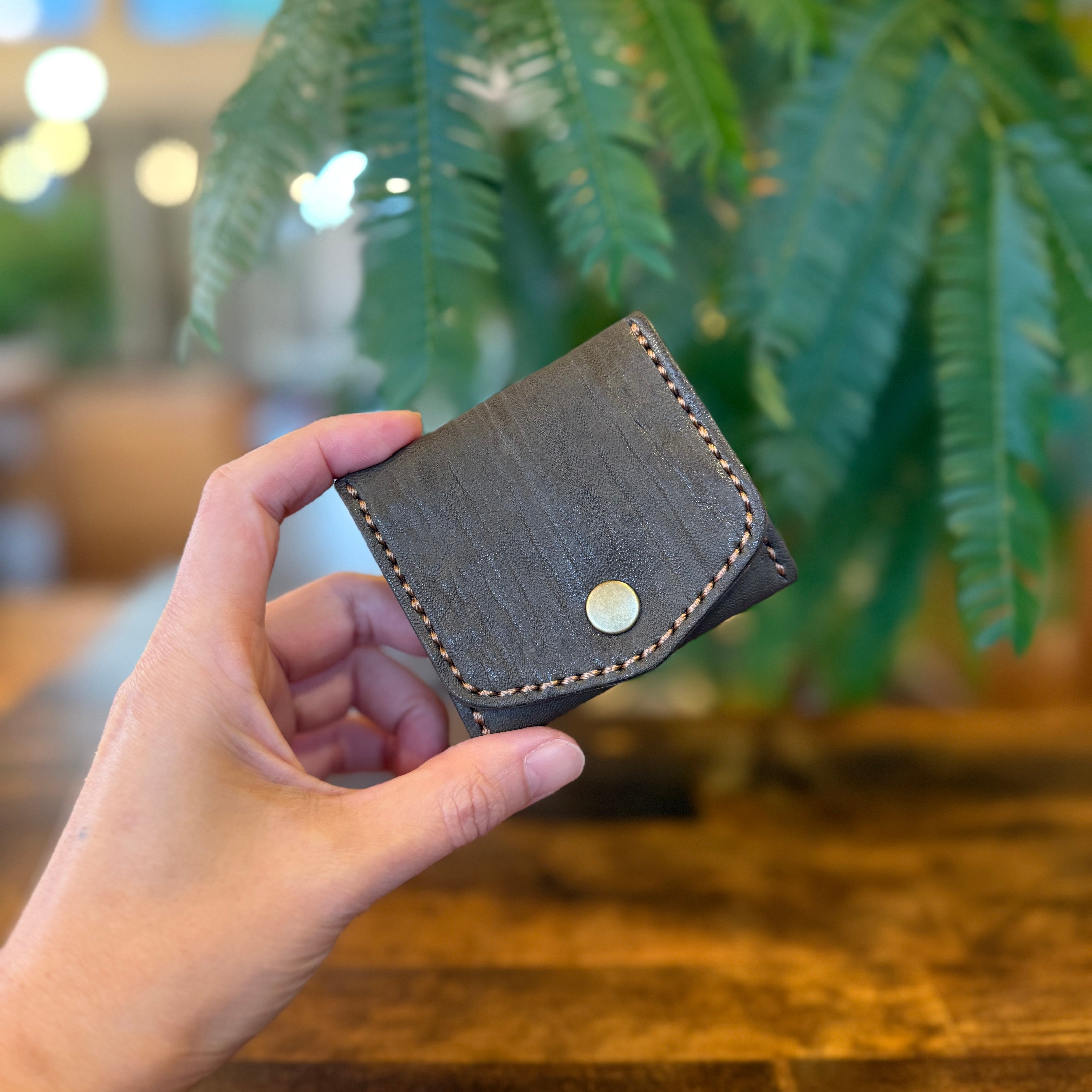 Box-shaped coin case (green x camel)