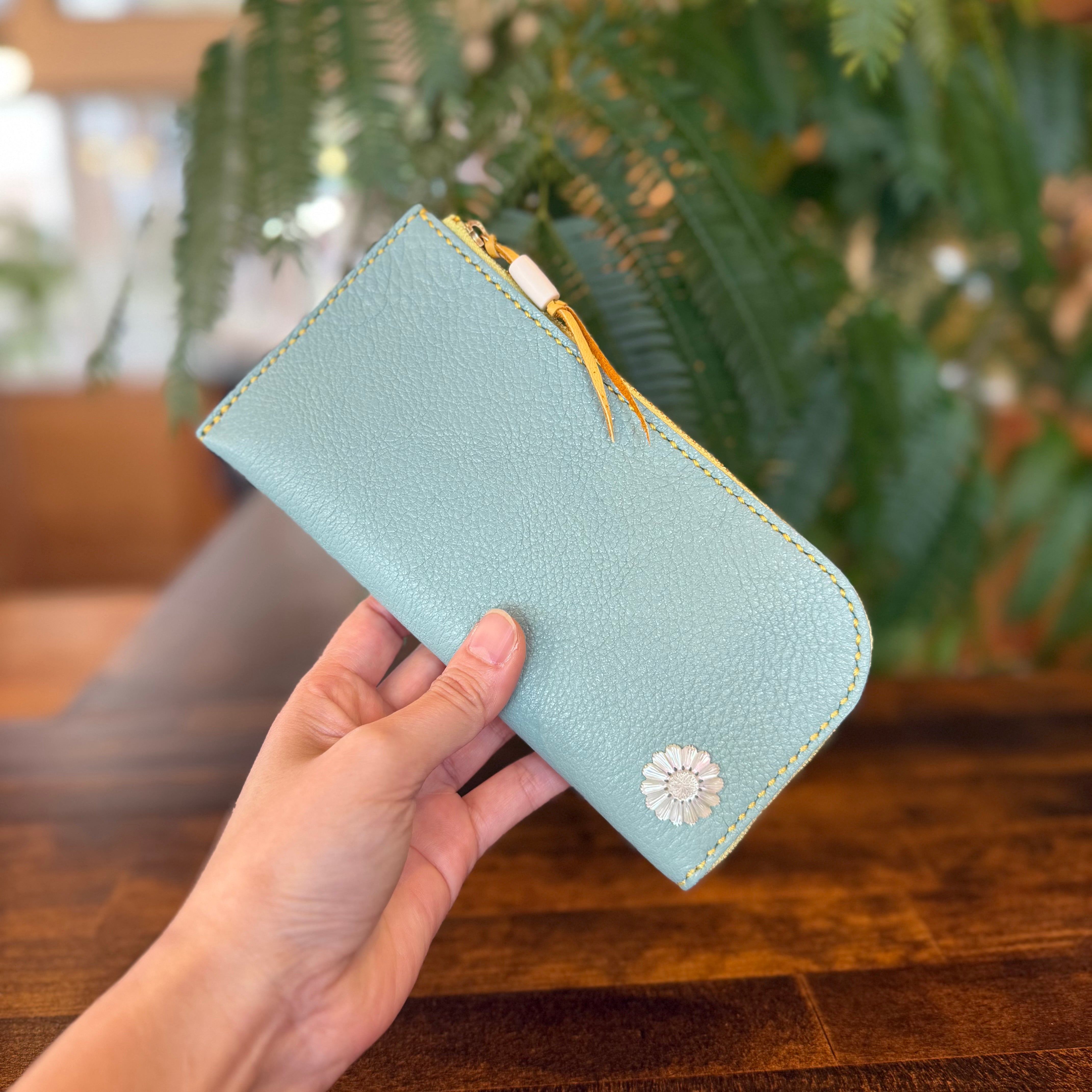 【屋久鹿革】島財布セミロング(ターコイズ)