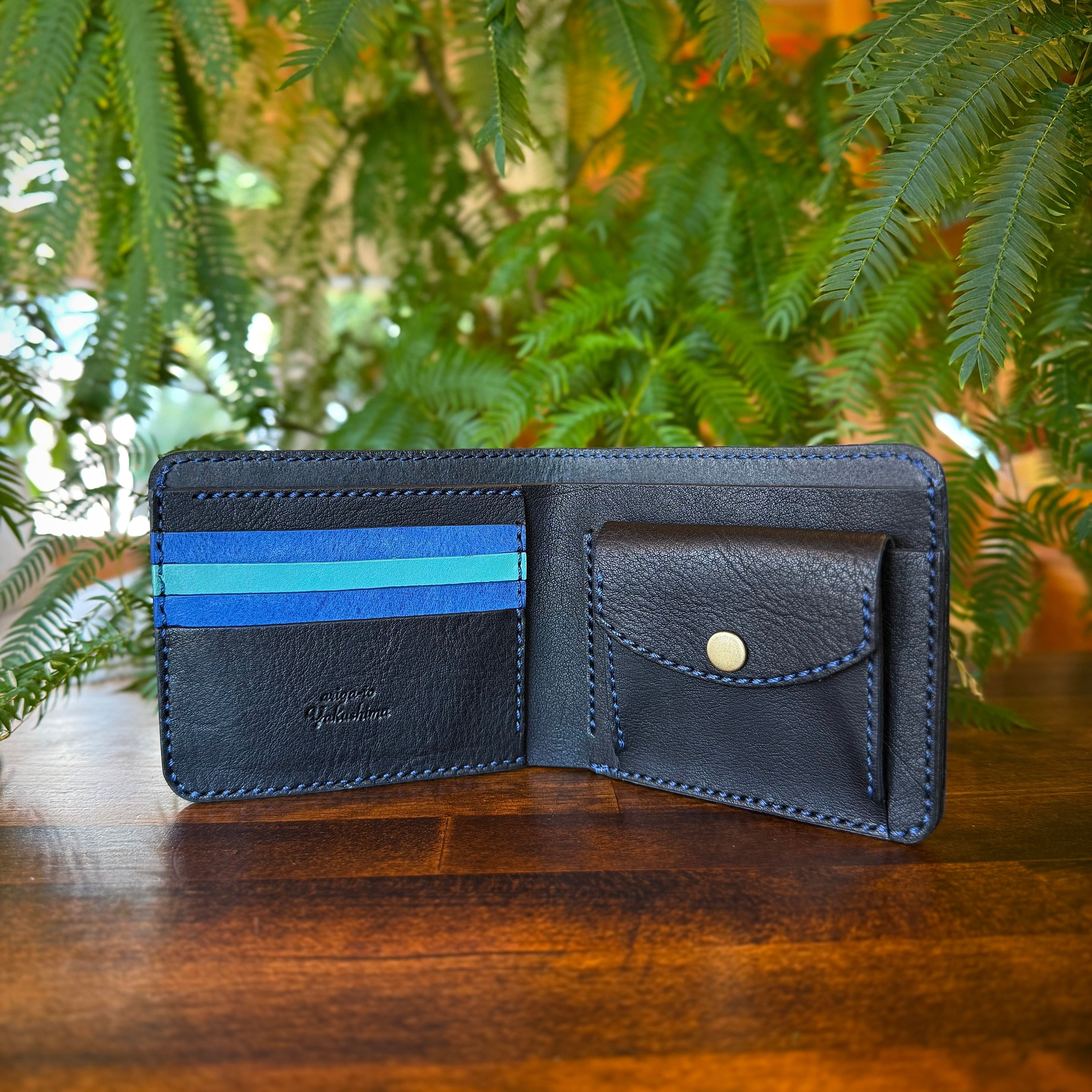 【蝦夷鹿革】二つ折り財布(ブルー)