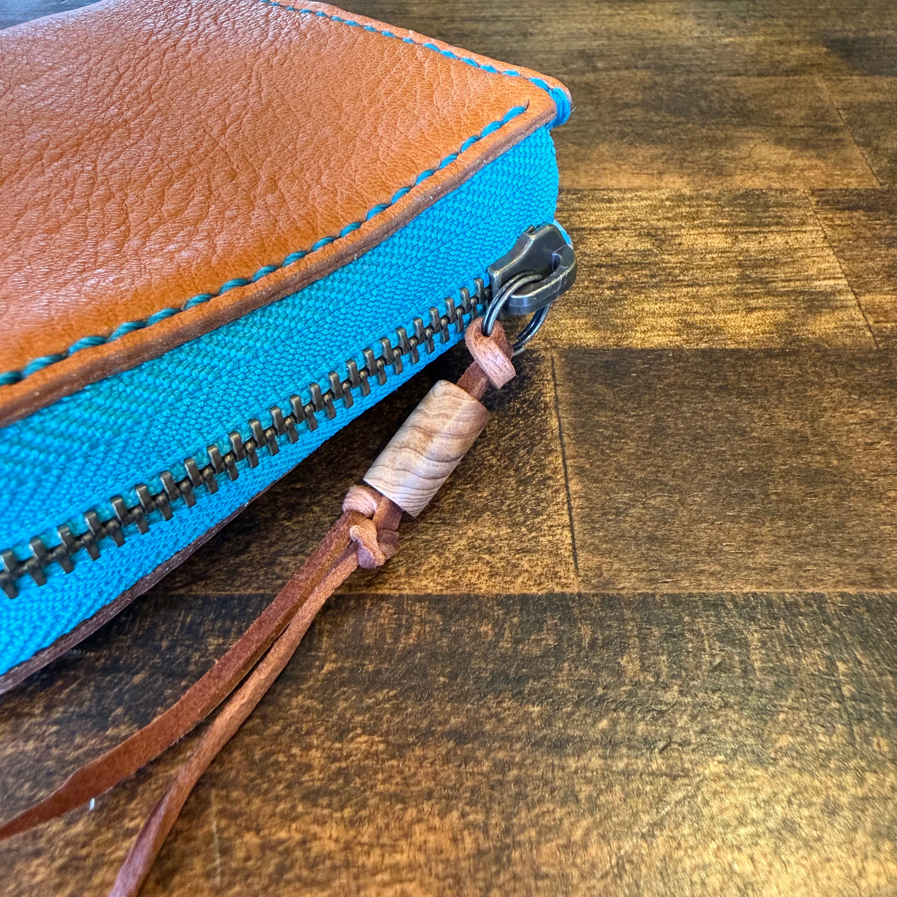 【屋久鹿革】究極の島財布/キャメル×ターコイズ