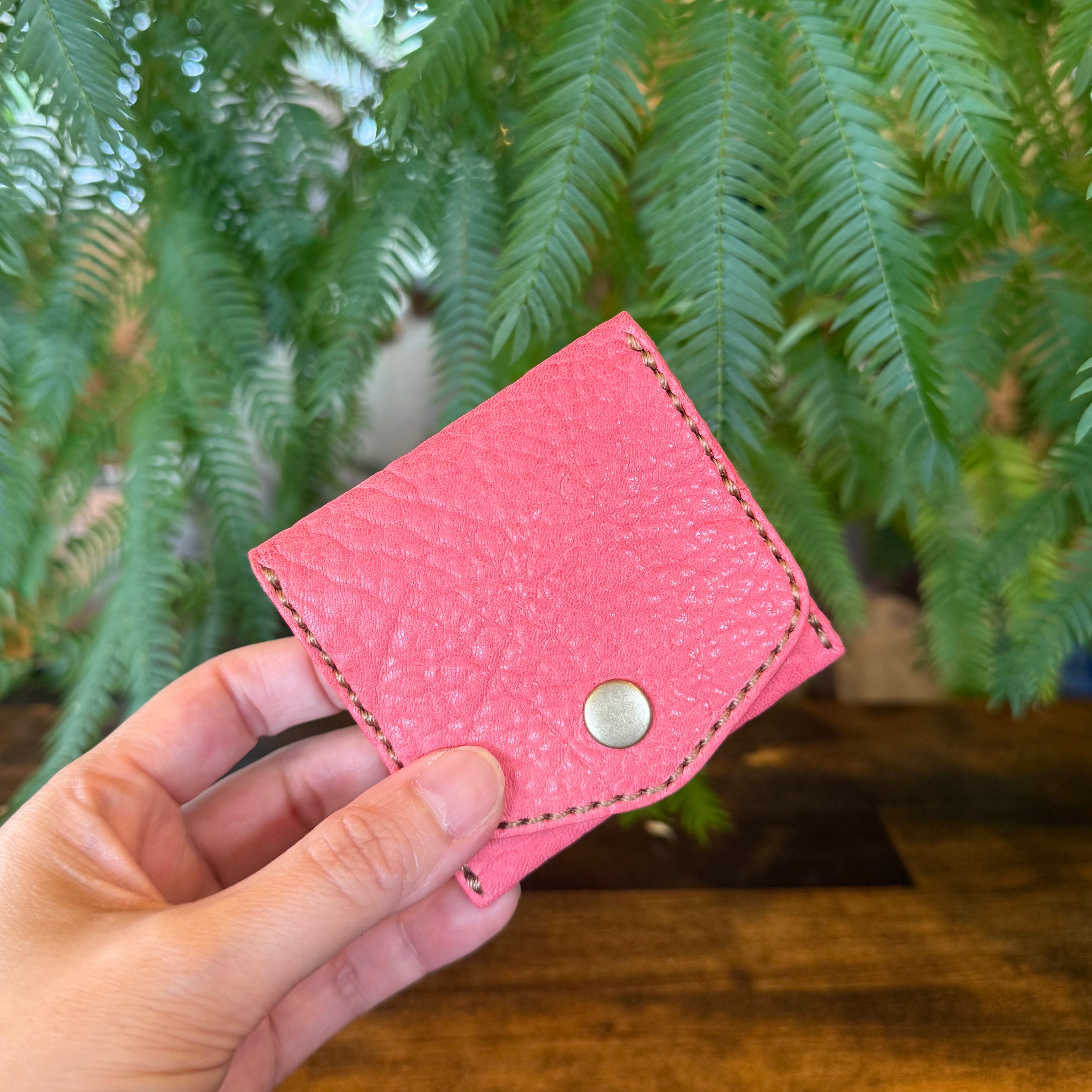 【屋久鹿革×京鹿革】BOX型コインケース/ピンク×ブラウン