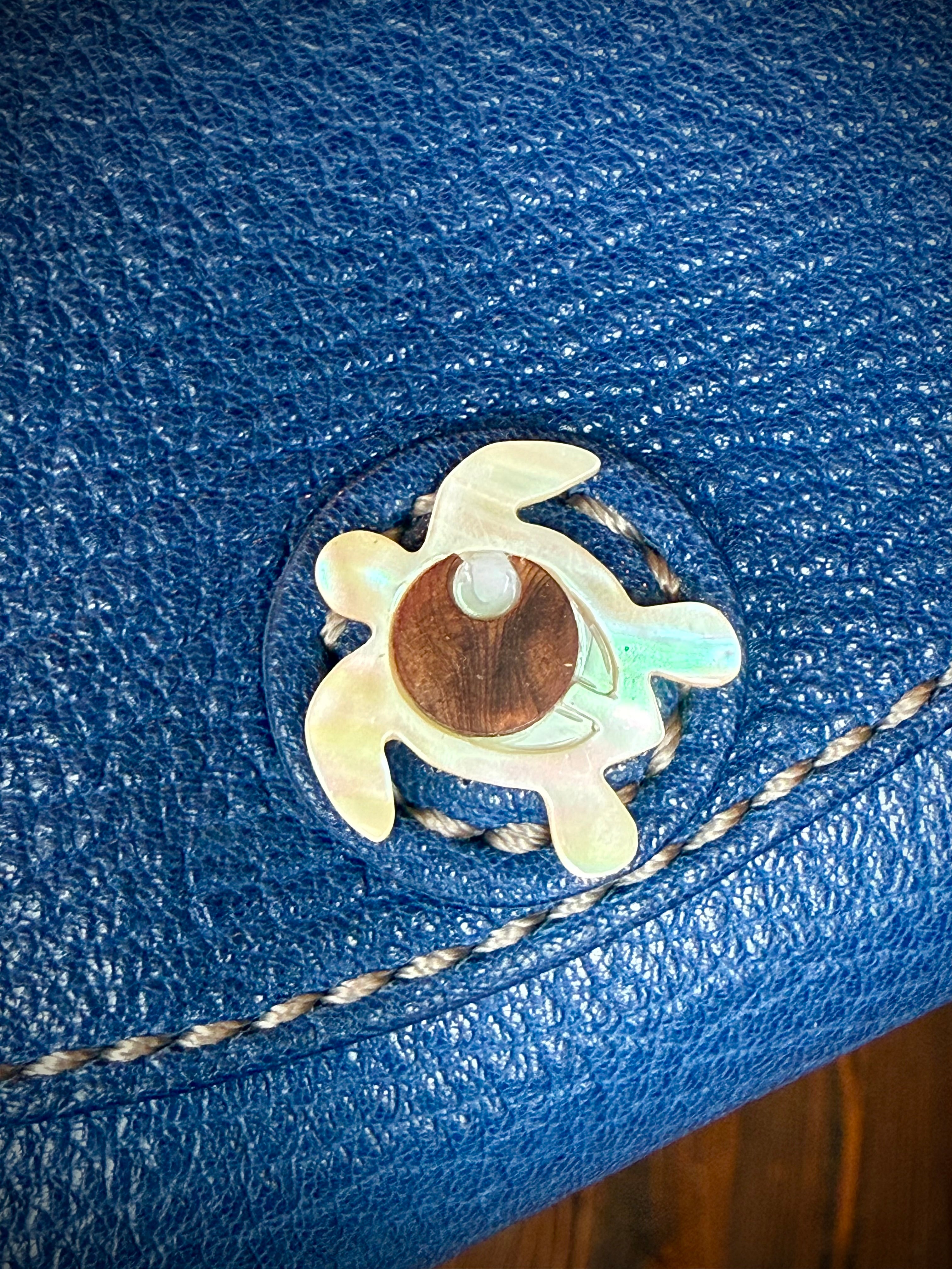 【蝦夷鹿革】ウミガメのロングウォレット(ブルー)【受注生産】