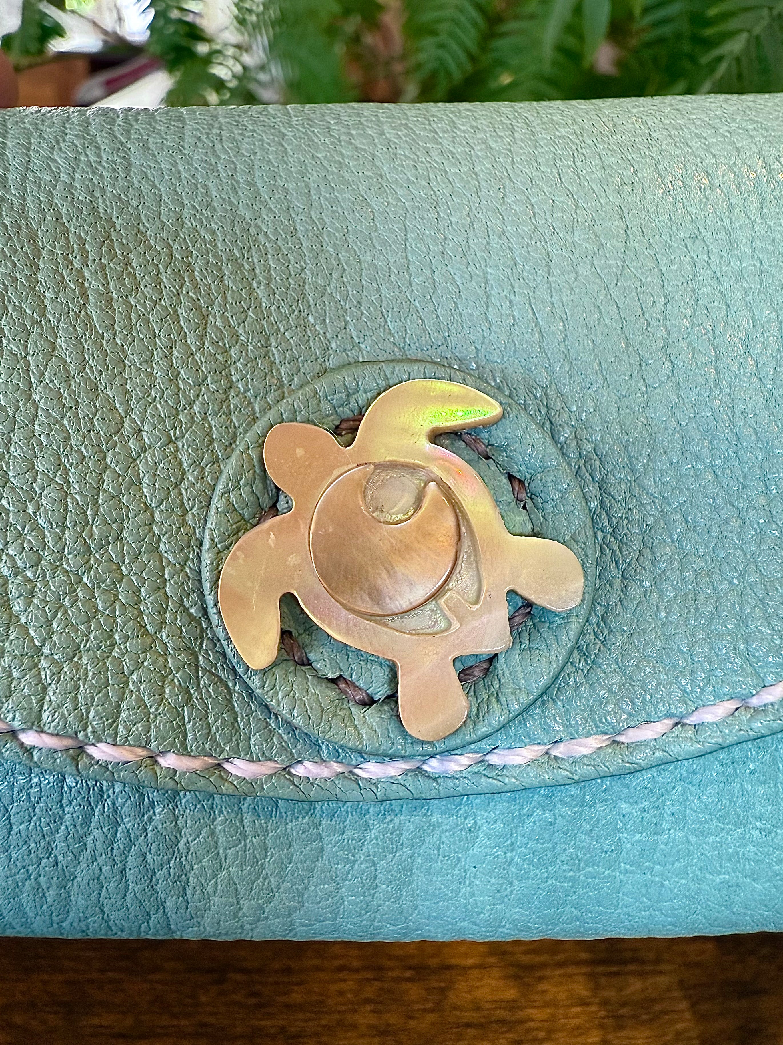 【屋久鹿革】おさいふ名刺入れ (ウミガメ・ターコイズ)