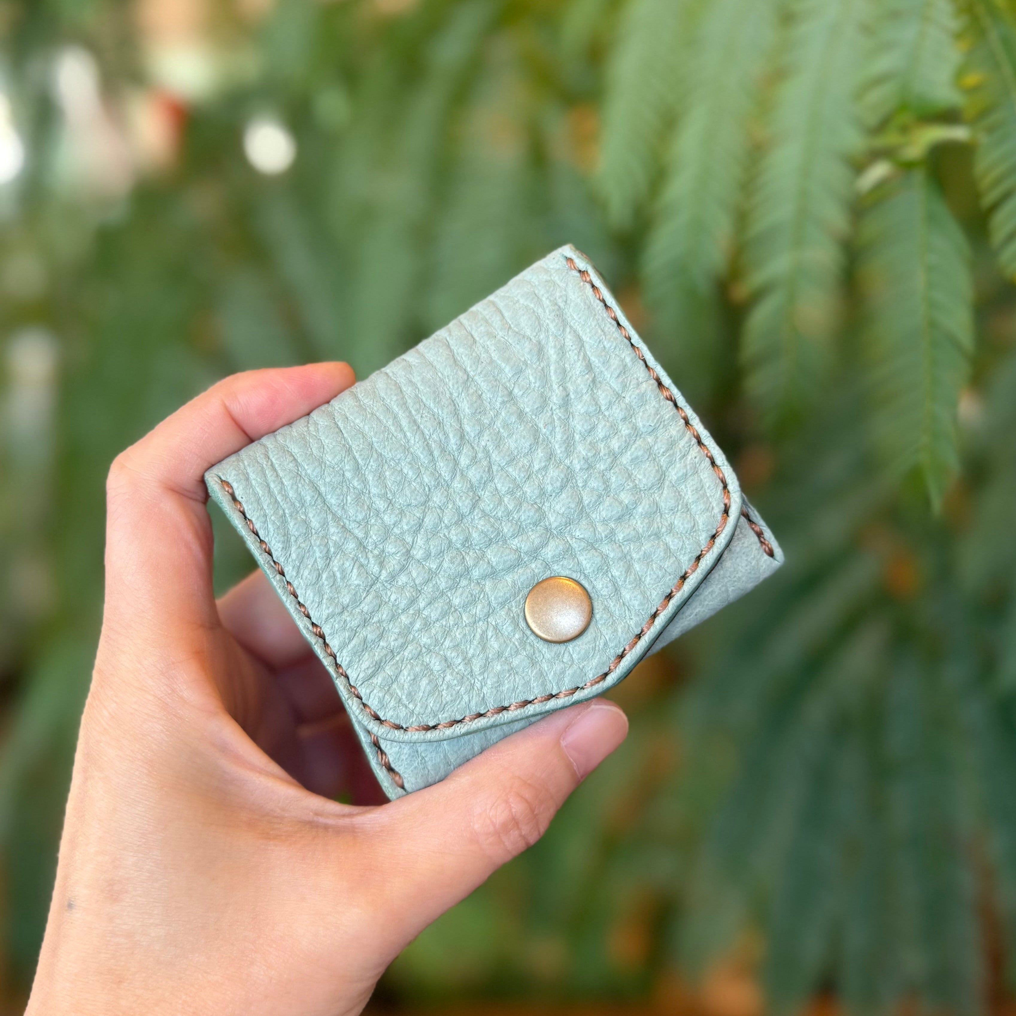 【屋久鹿革×京鹿革】BOX型コインケース/ターコイズ×ブラウン