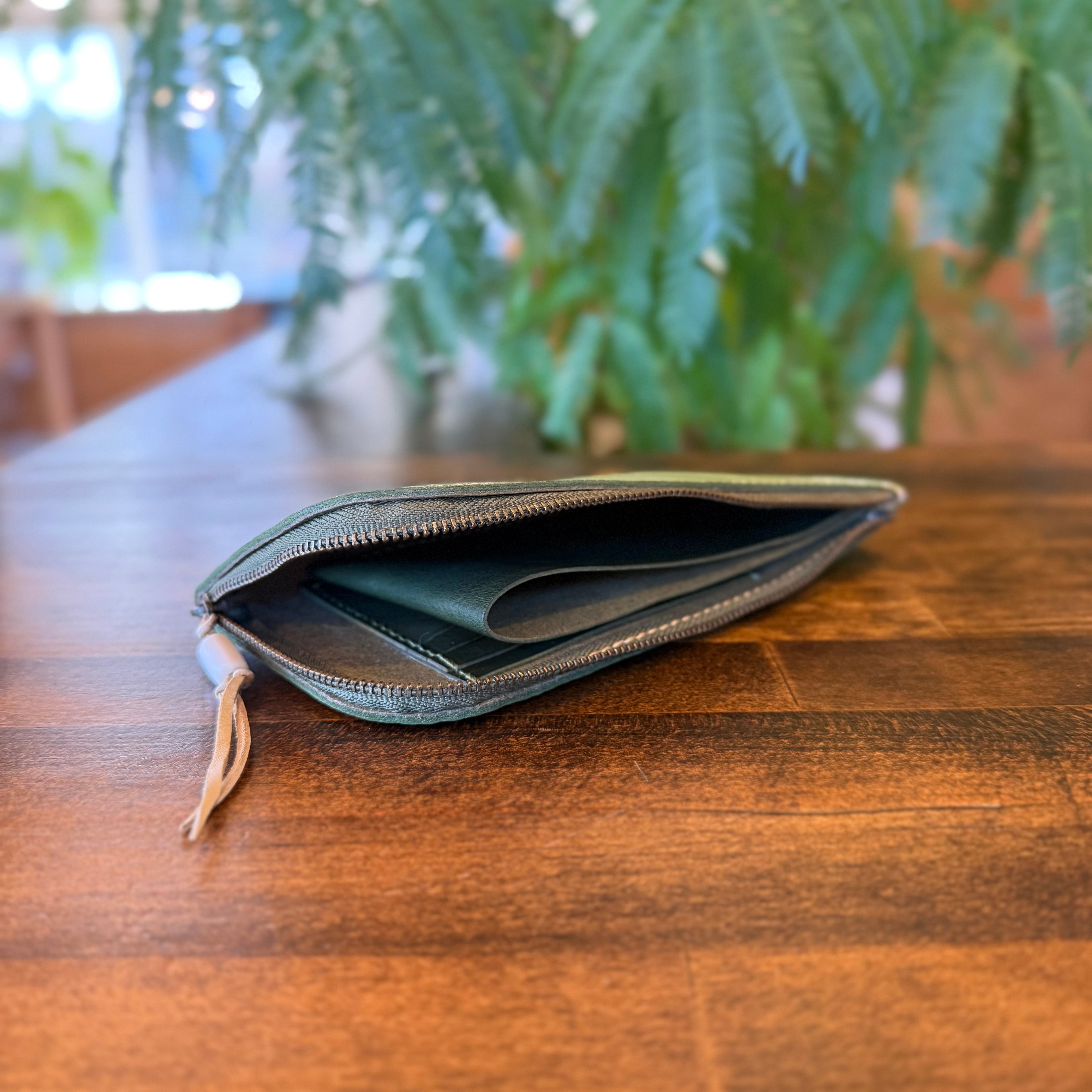 【屋久鹿革】島財布セミロング(苔色)