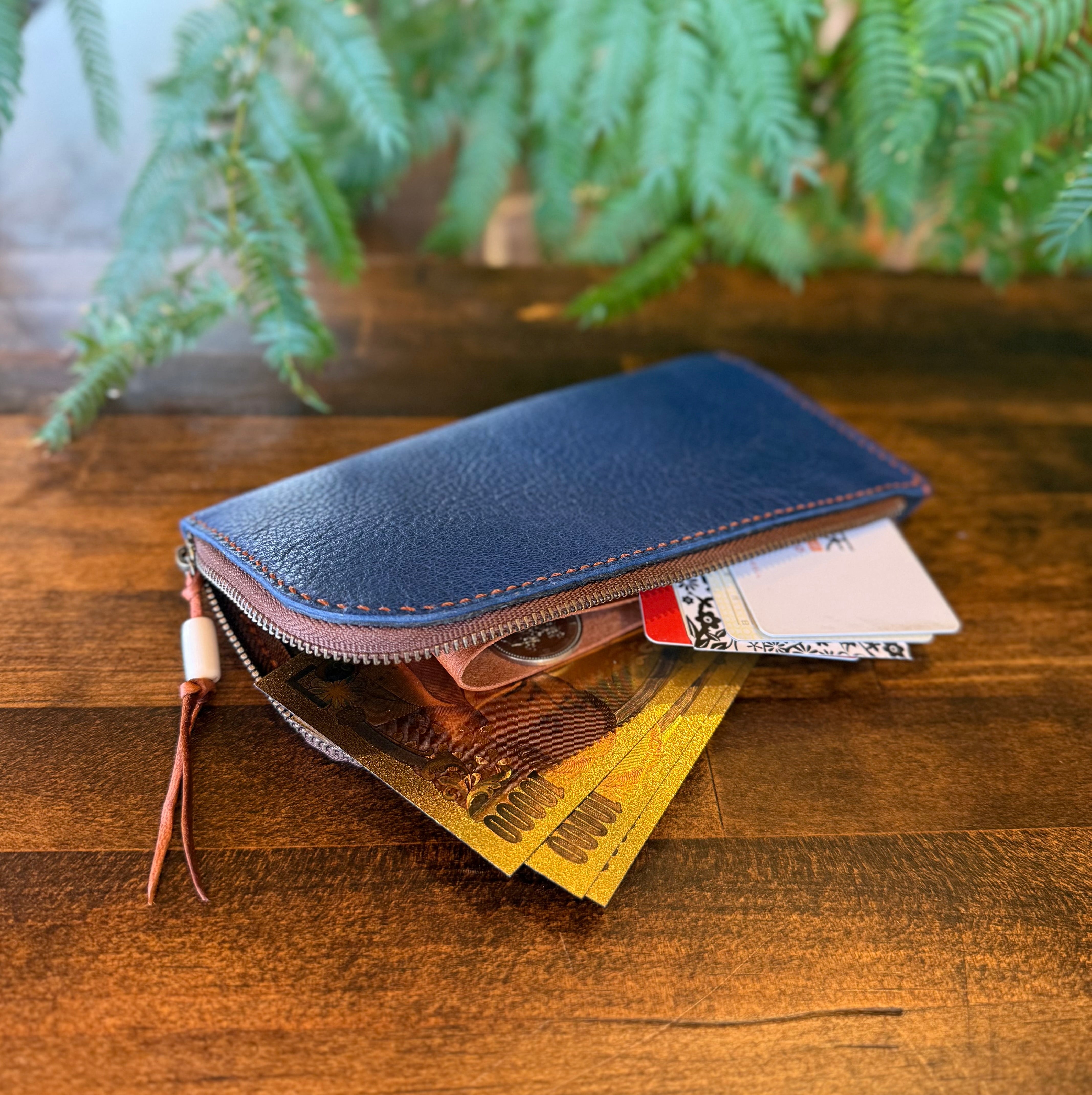 【蝦夷鹿革】島財布セミロング