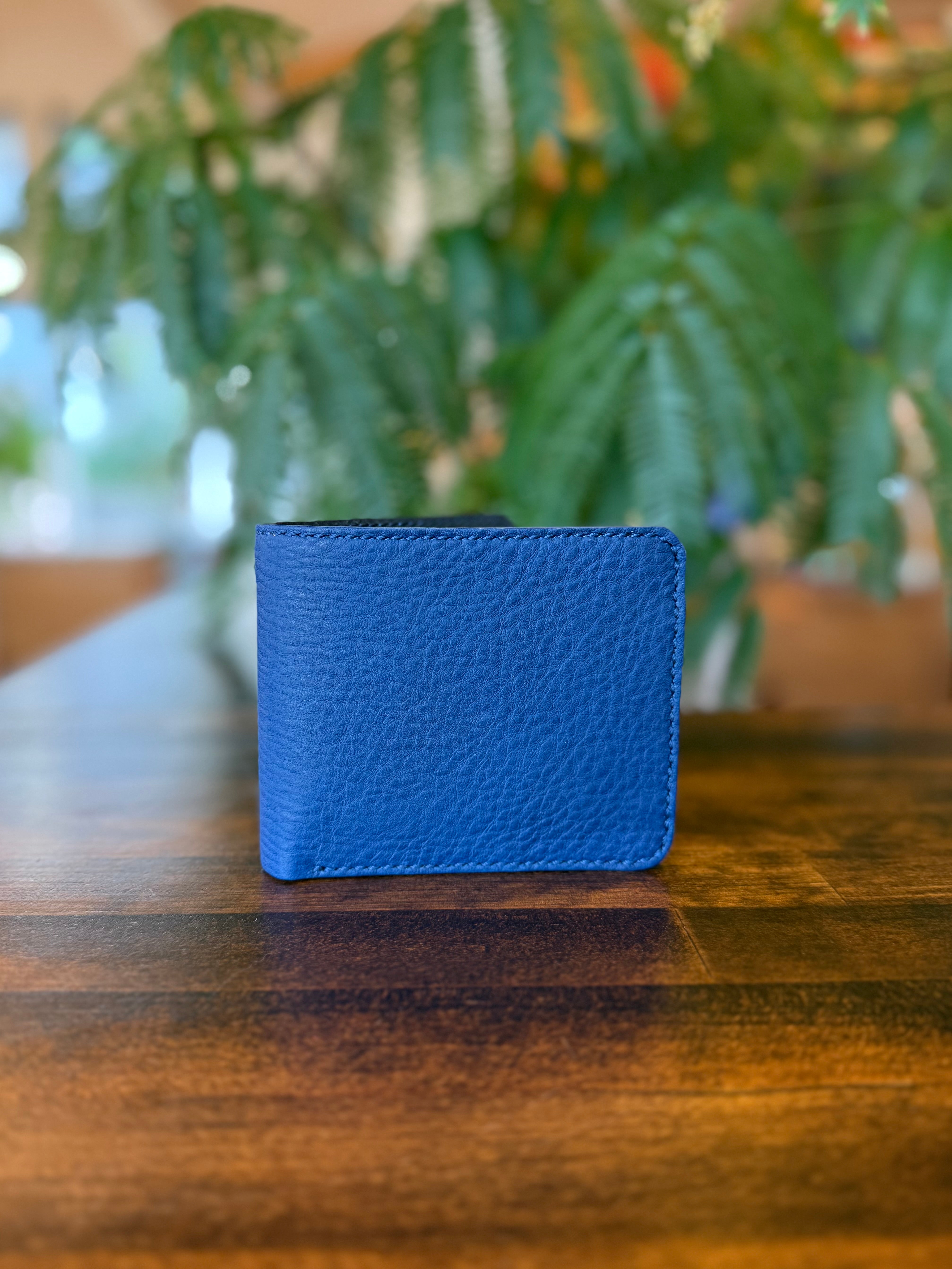 【蝦夷鹿革】二つ折り財布(ブルー)