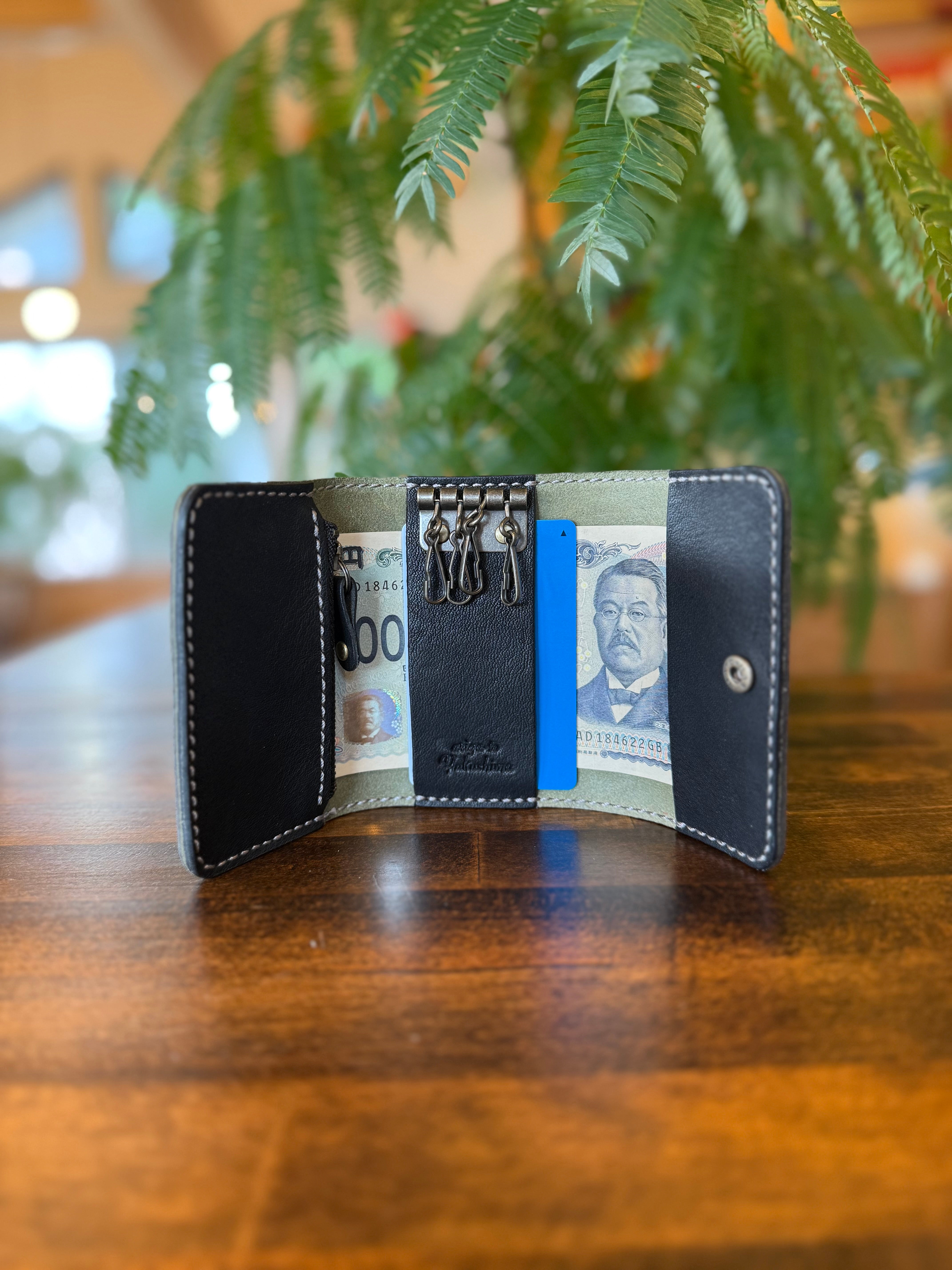 【屋久鹿革】おさいふキーケース(カーキ)