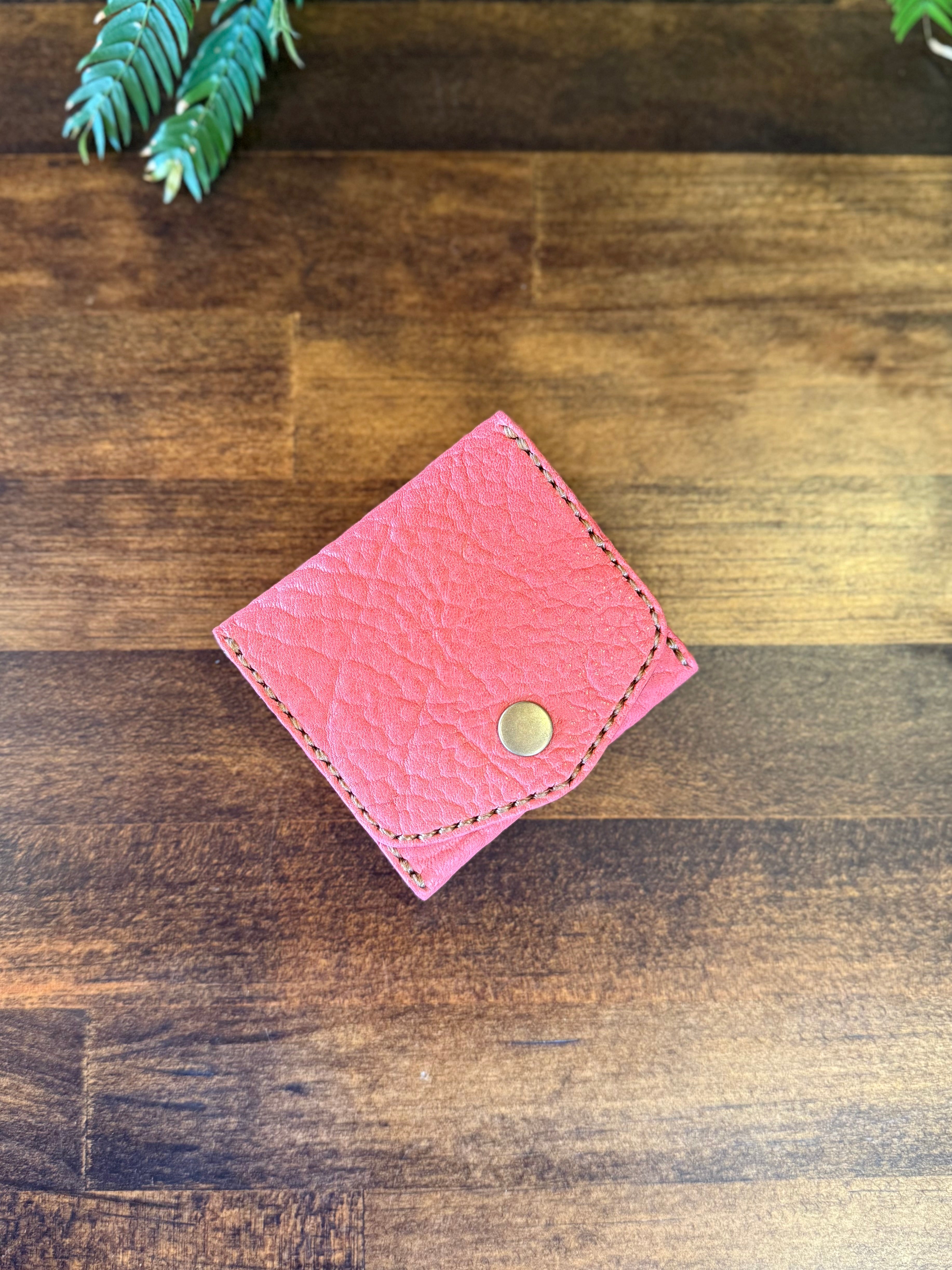 【屋久鹿革×京鹿革】BOX型コインケース(ピンク×ブラウン)