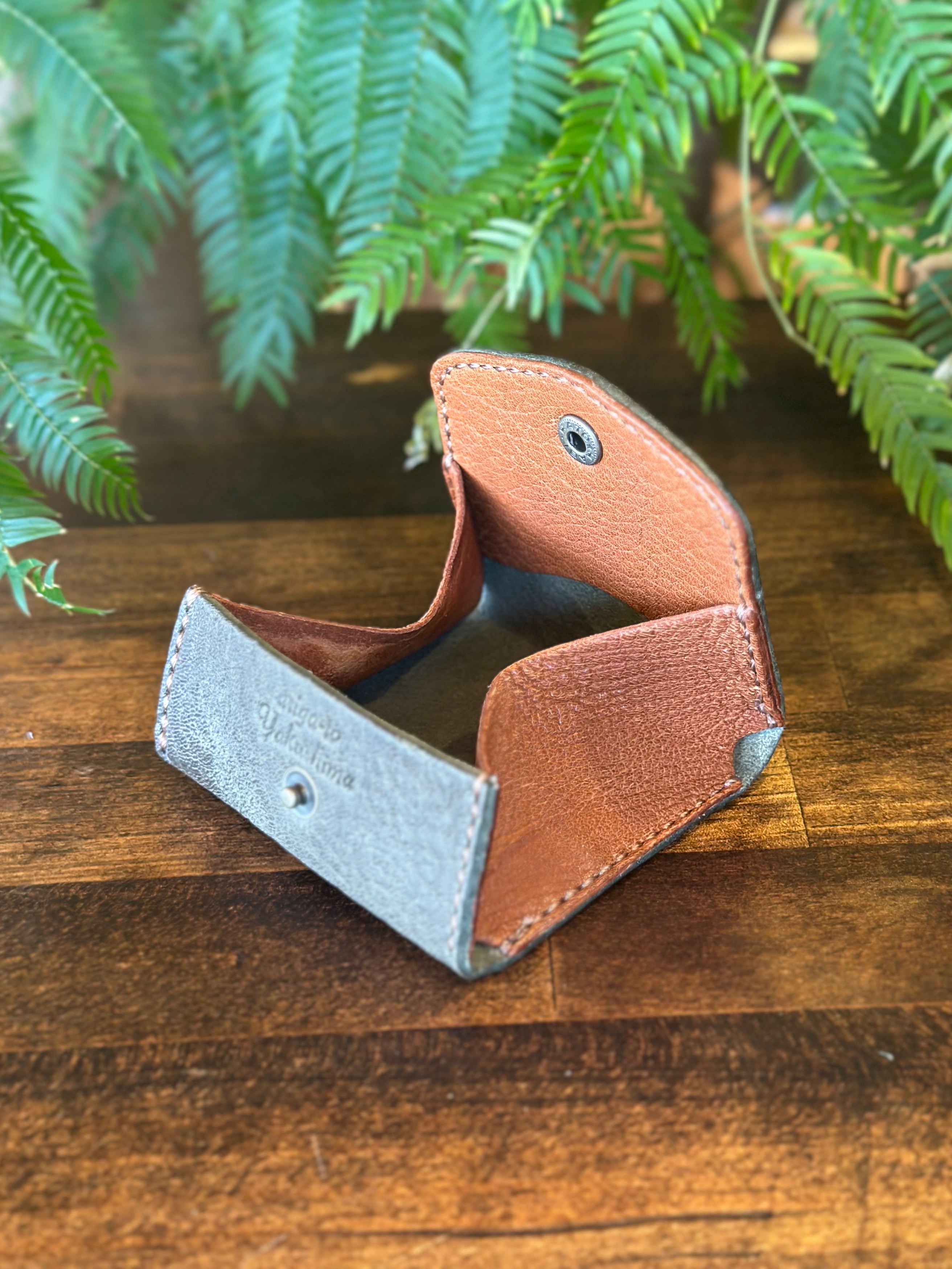 Box-shaped coin case (green x camel)