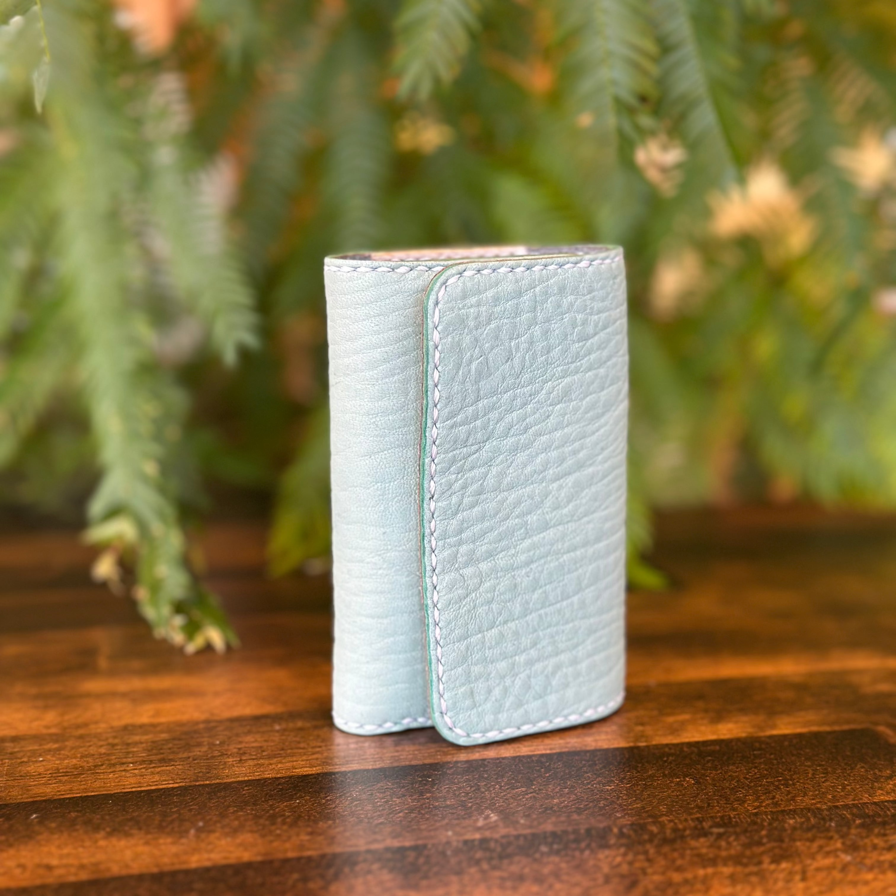 【屋久鹿革】おさいふキーケース/ターコイズ×ホワイト