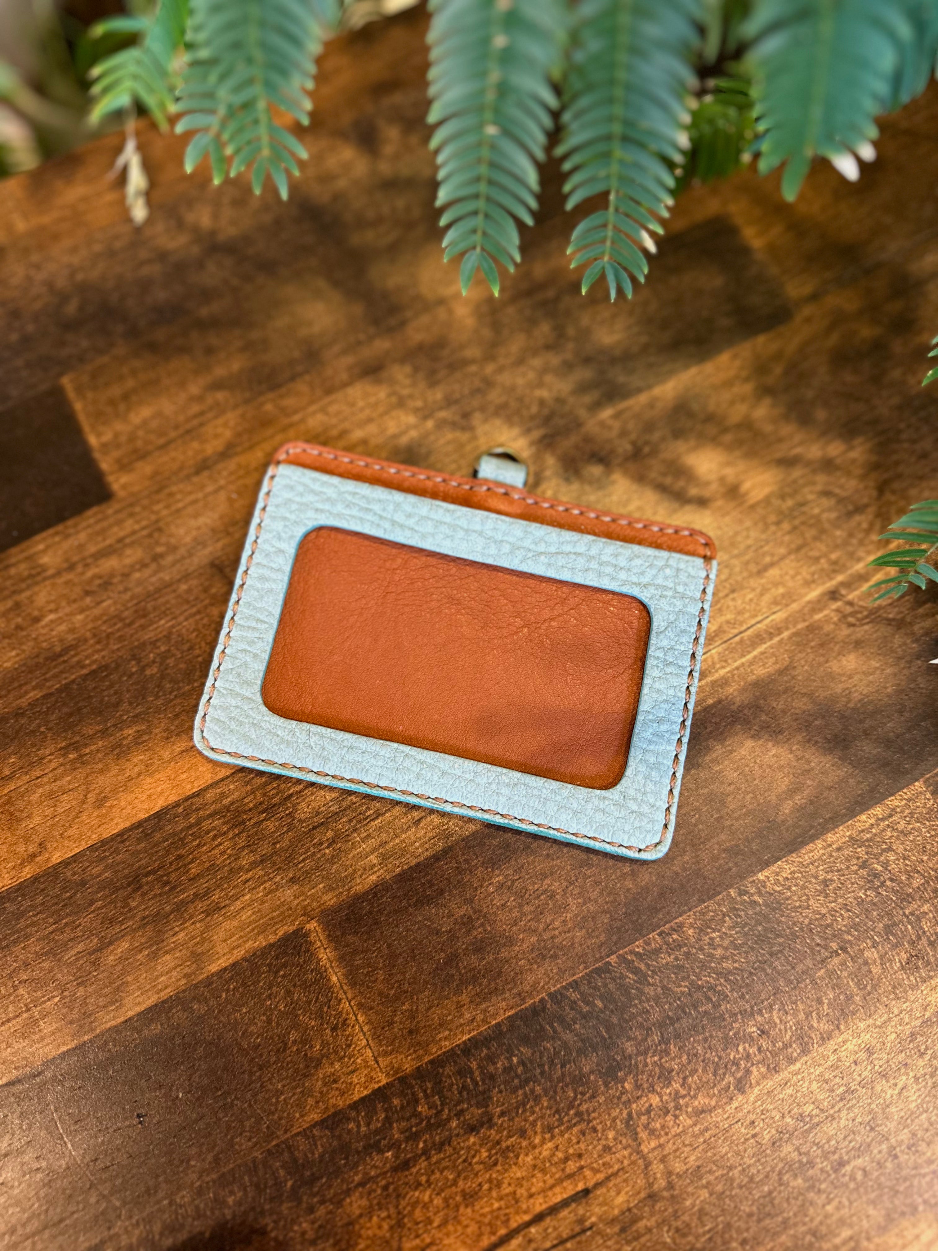 Employee ID case, khaki x brown (Yakushika leather x Tochigi leather)