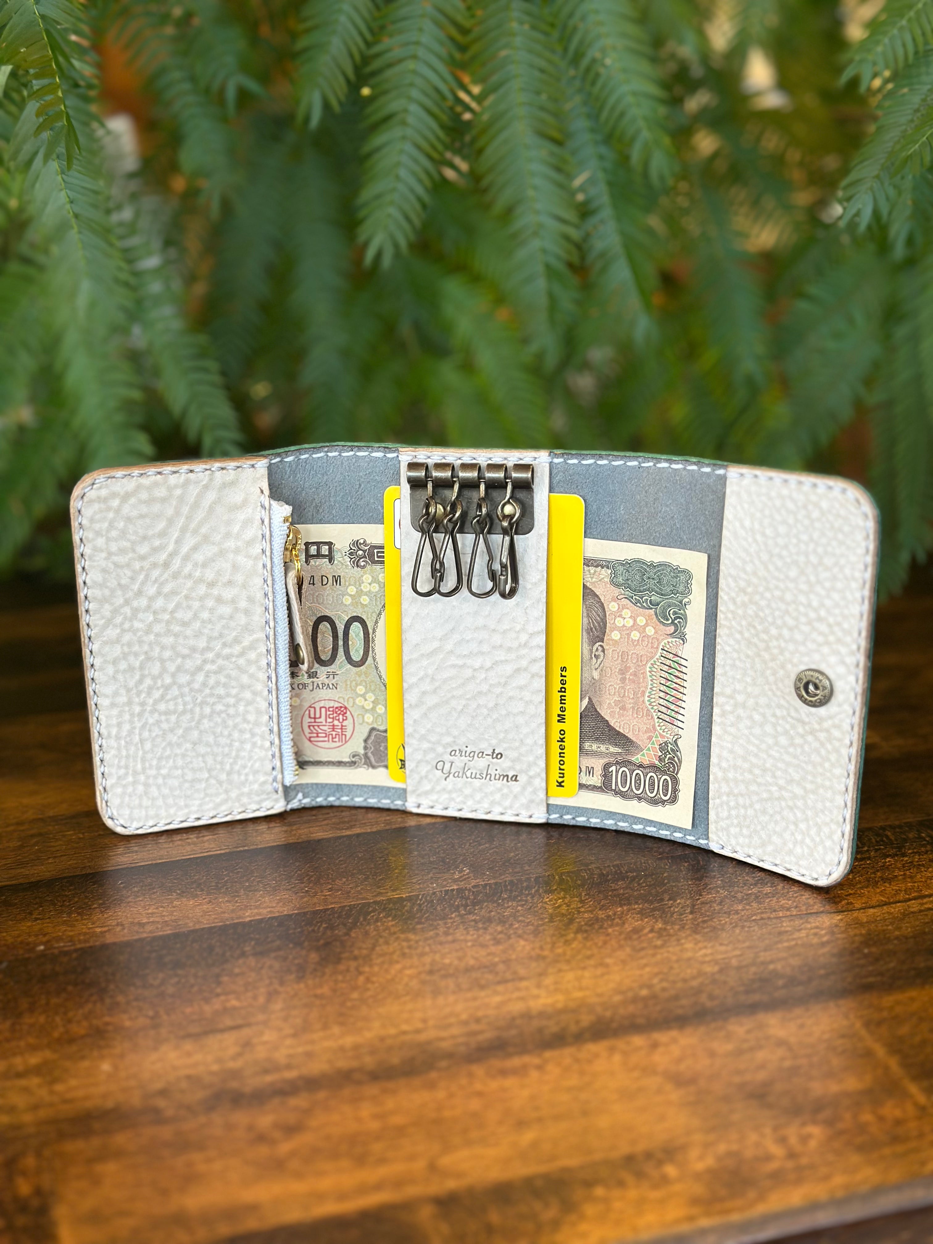 【屋久鹿革】おさいふキーケース(ターコイズ×ホワイト)