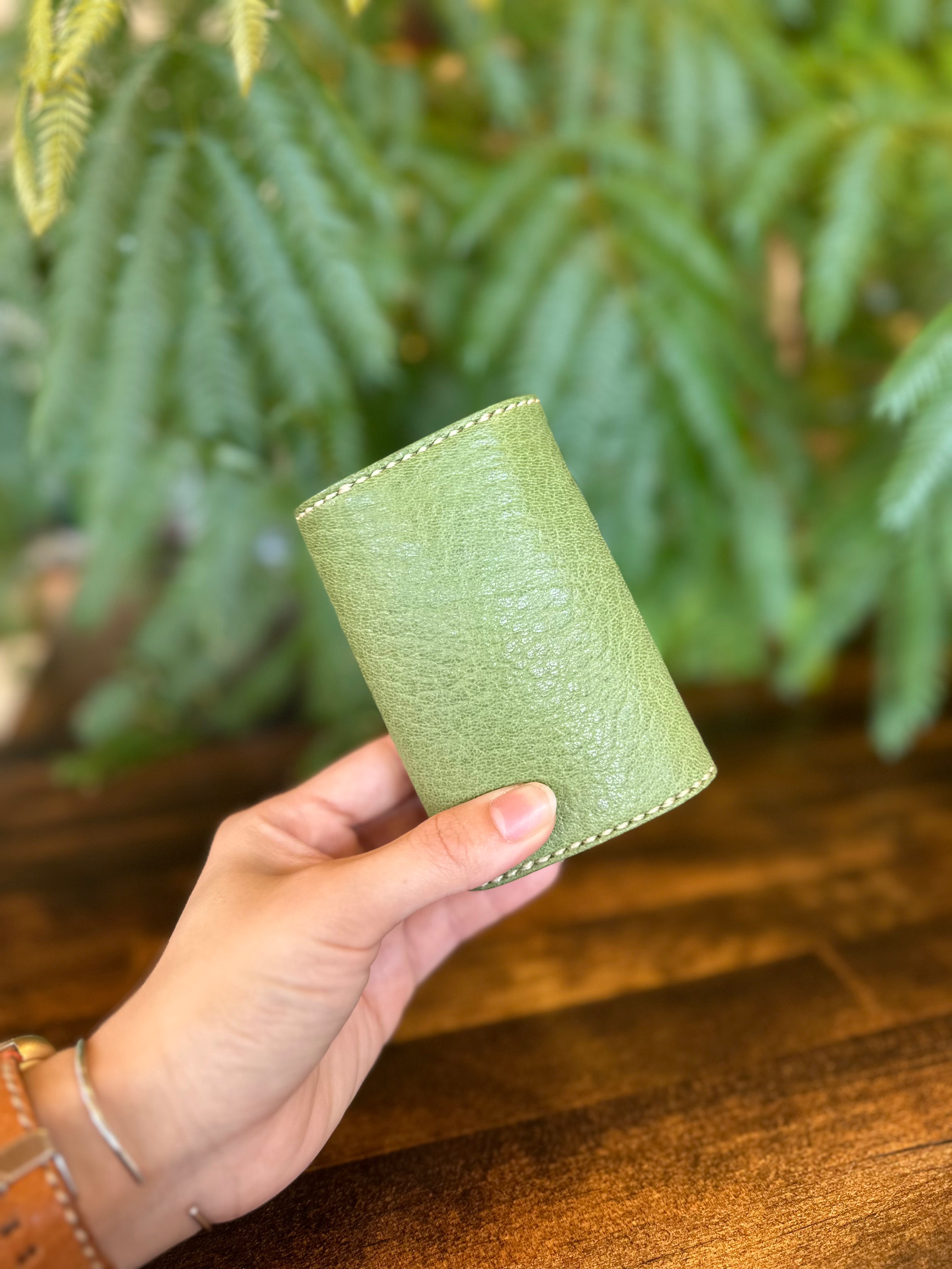 【屋久鹿革】おさいふキーケース(苔×ライトキャメル)