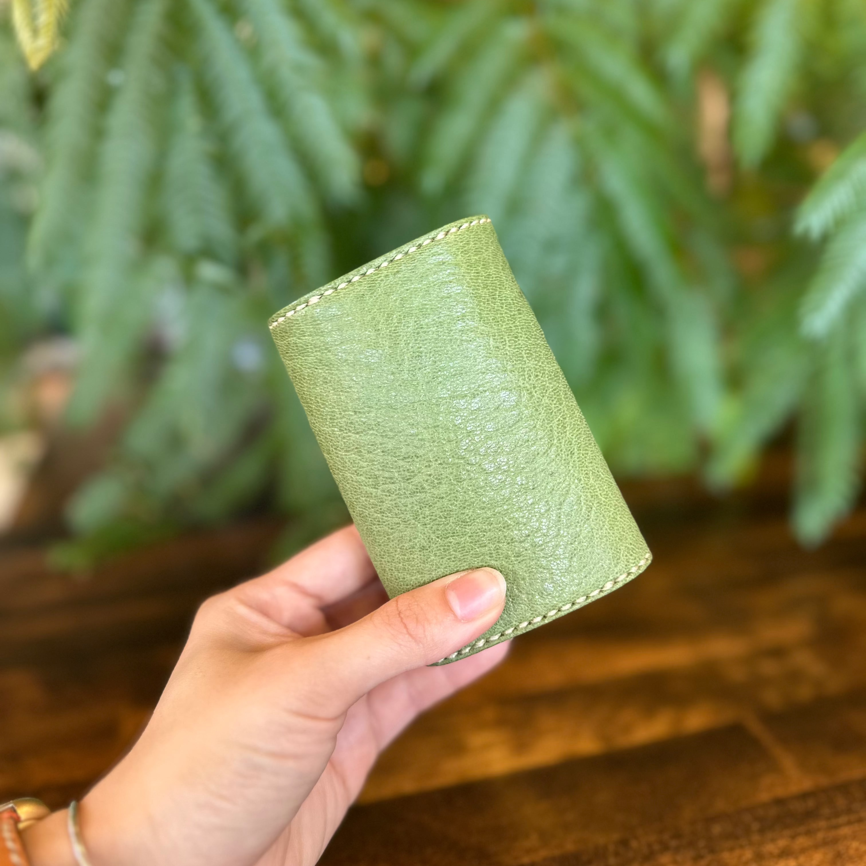 【屋久鹿革】おさいふキーケース/苔×ライトキャメル