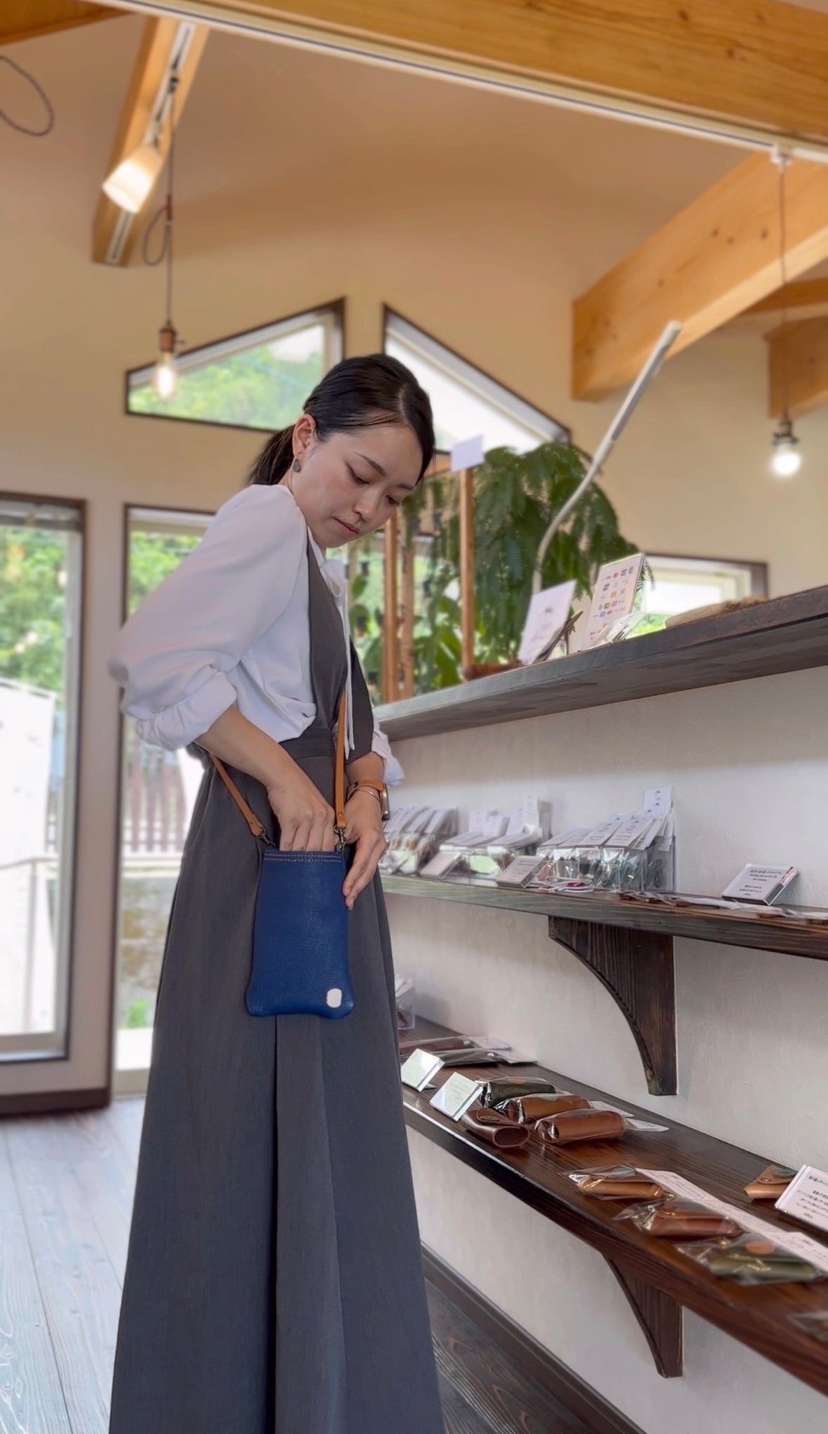 サコッシュ・京鹿革×屋久鹿のツノ(ブルー)