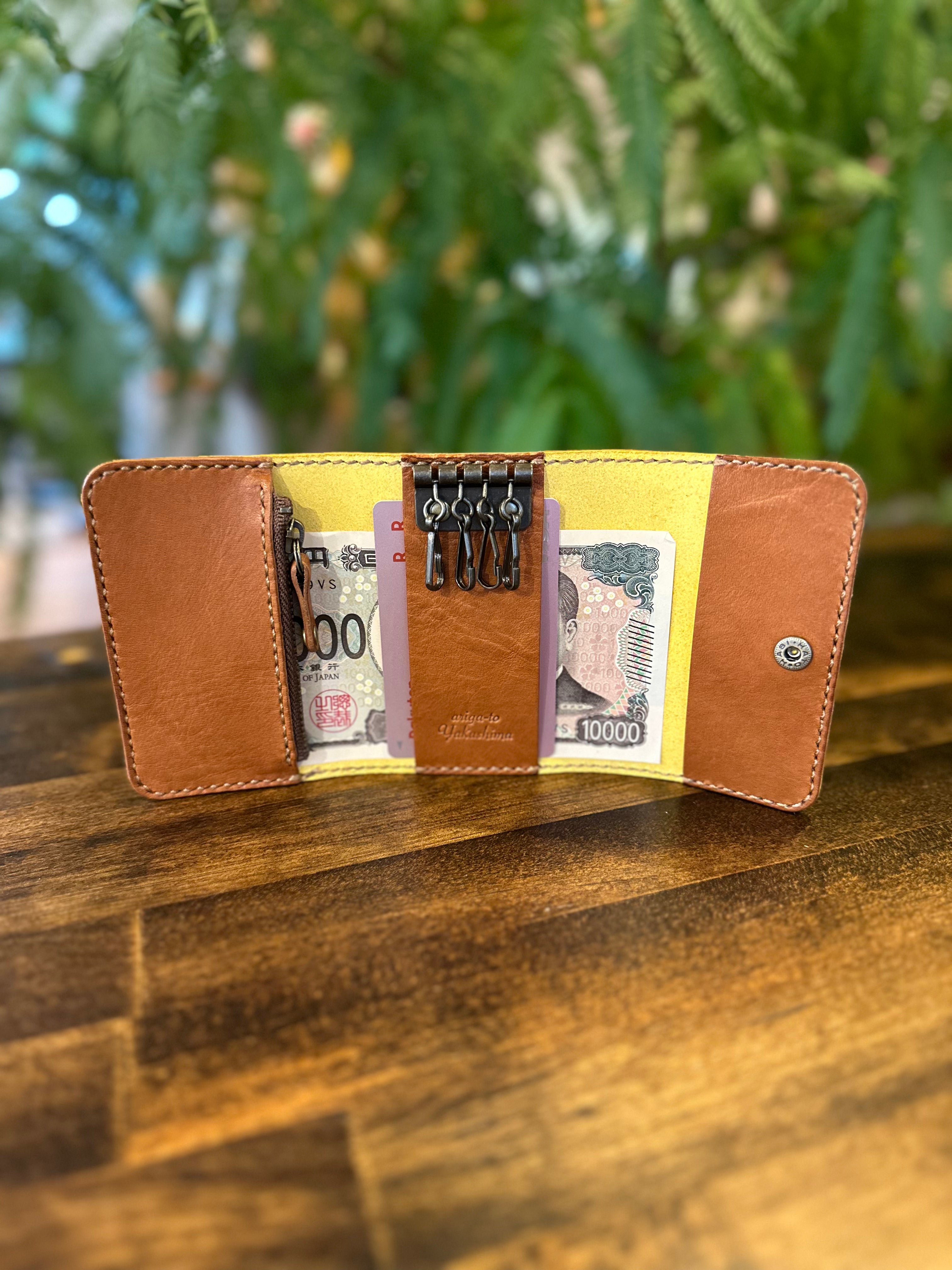 【屋久鹿革】おさいふキーケース・イエロー