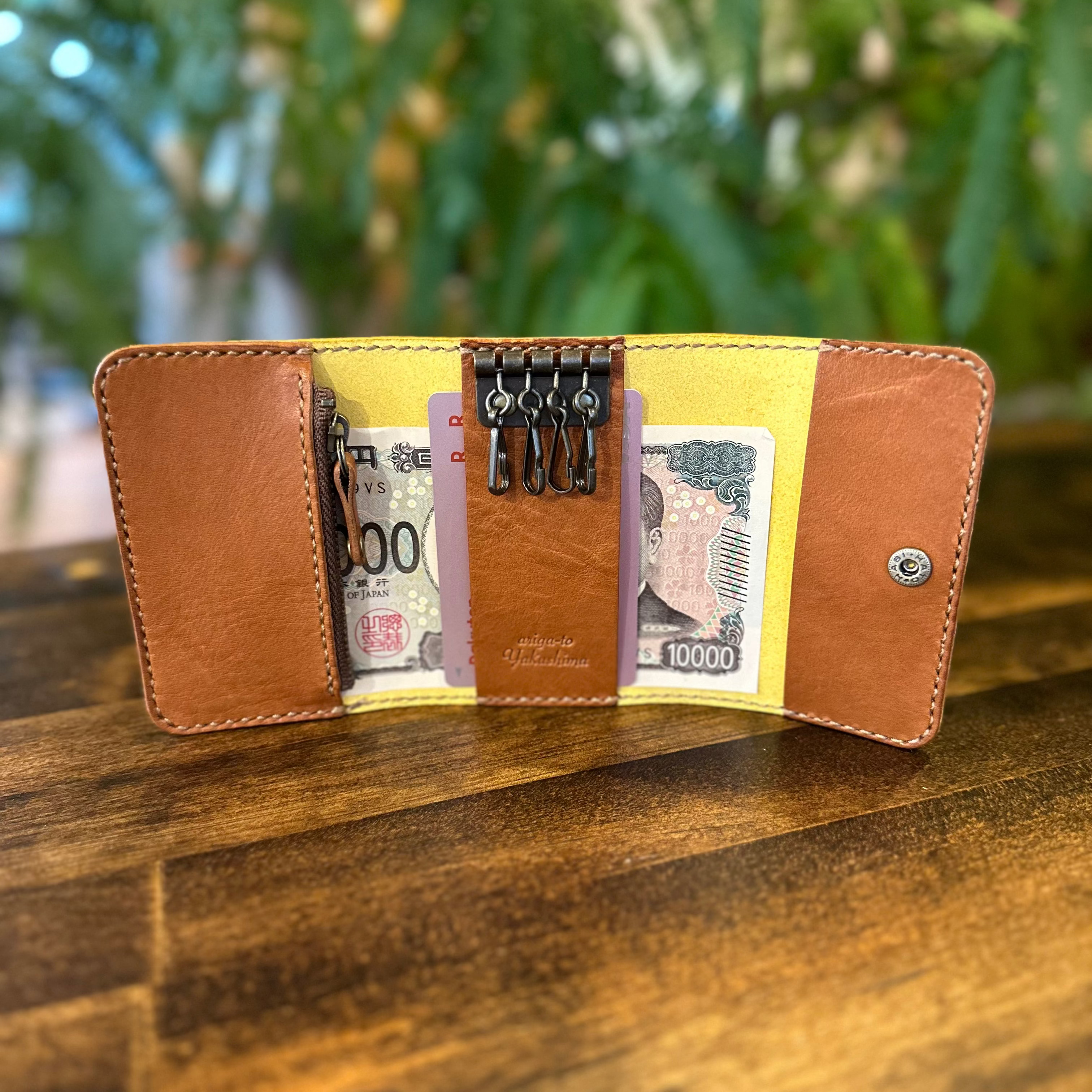 【屋久鹿革】おさいふキーケース/イエロー