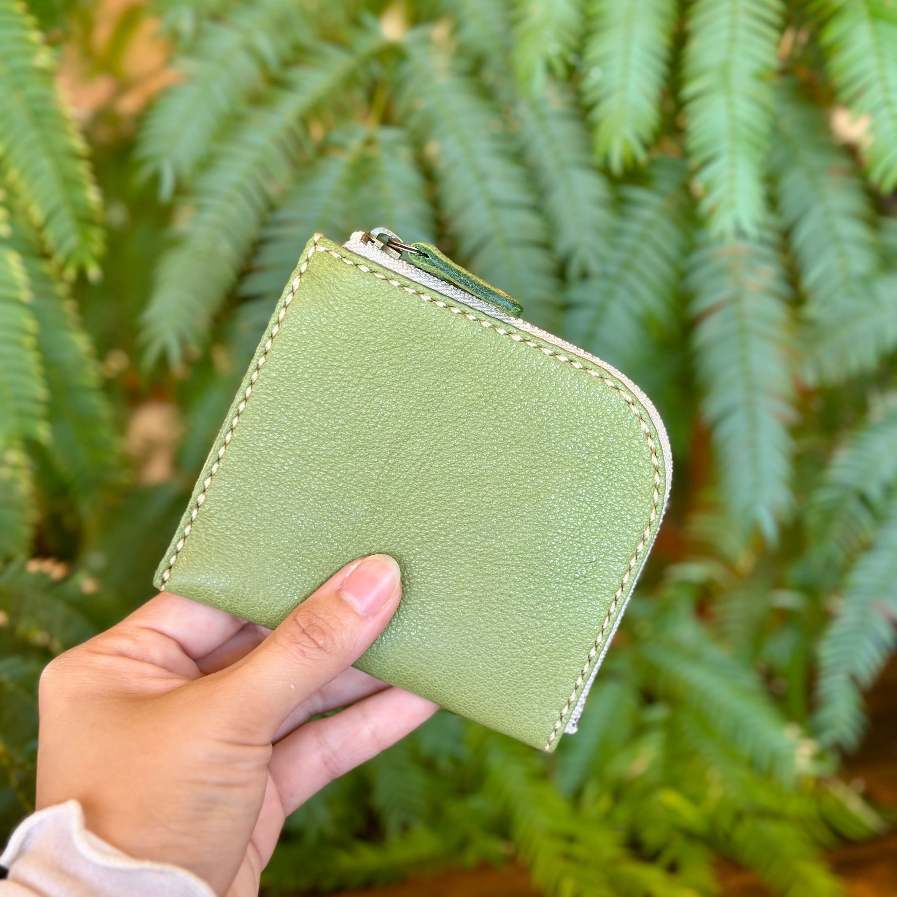 【屋久鹿革】島財布・苔色