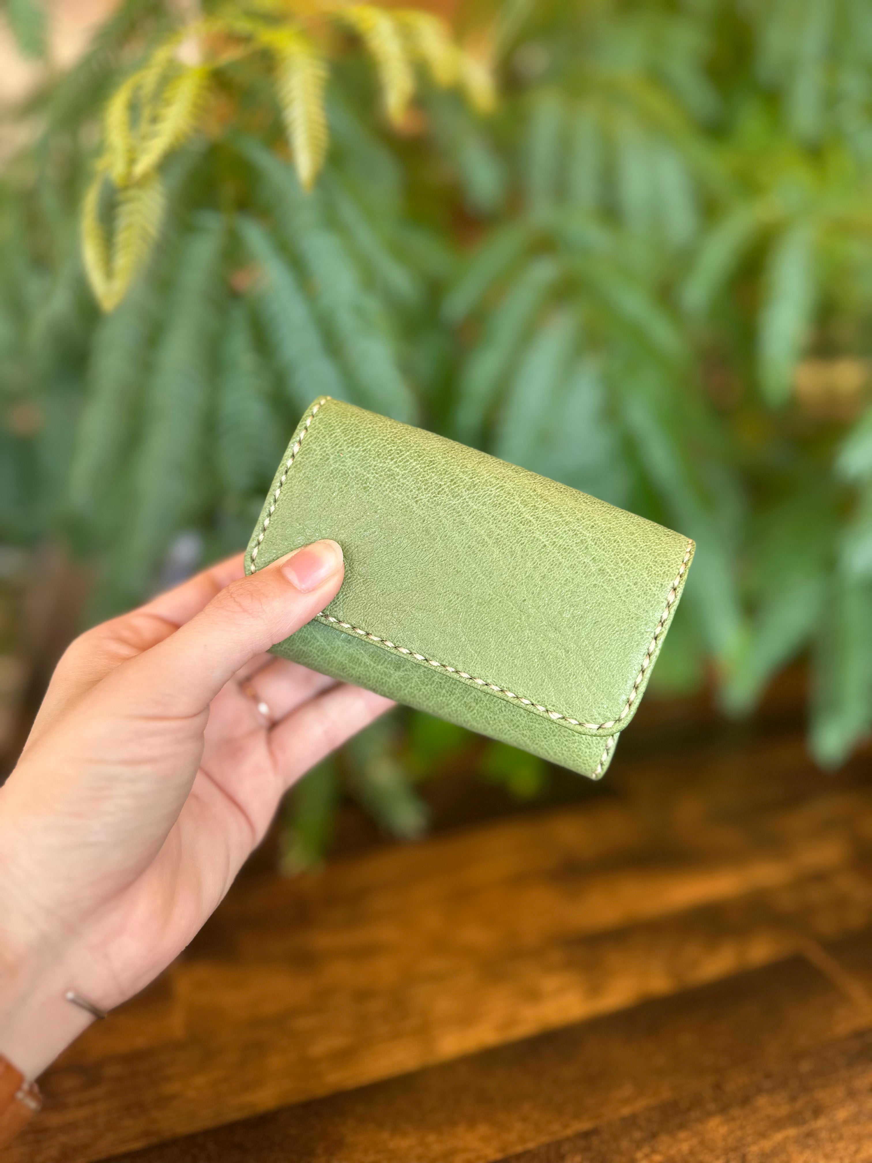 【屋久鹿革】おさいふキーケース(苔×ライトキャメル)