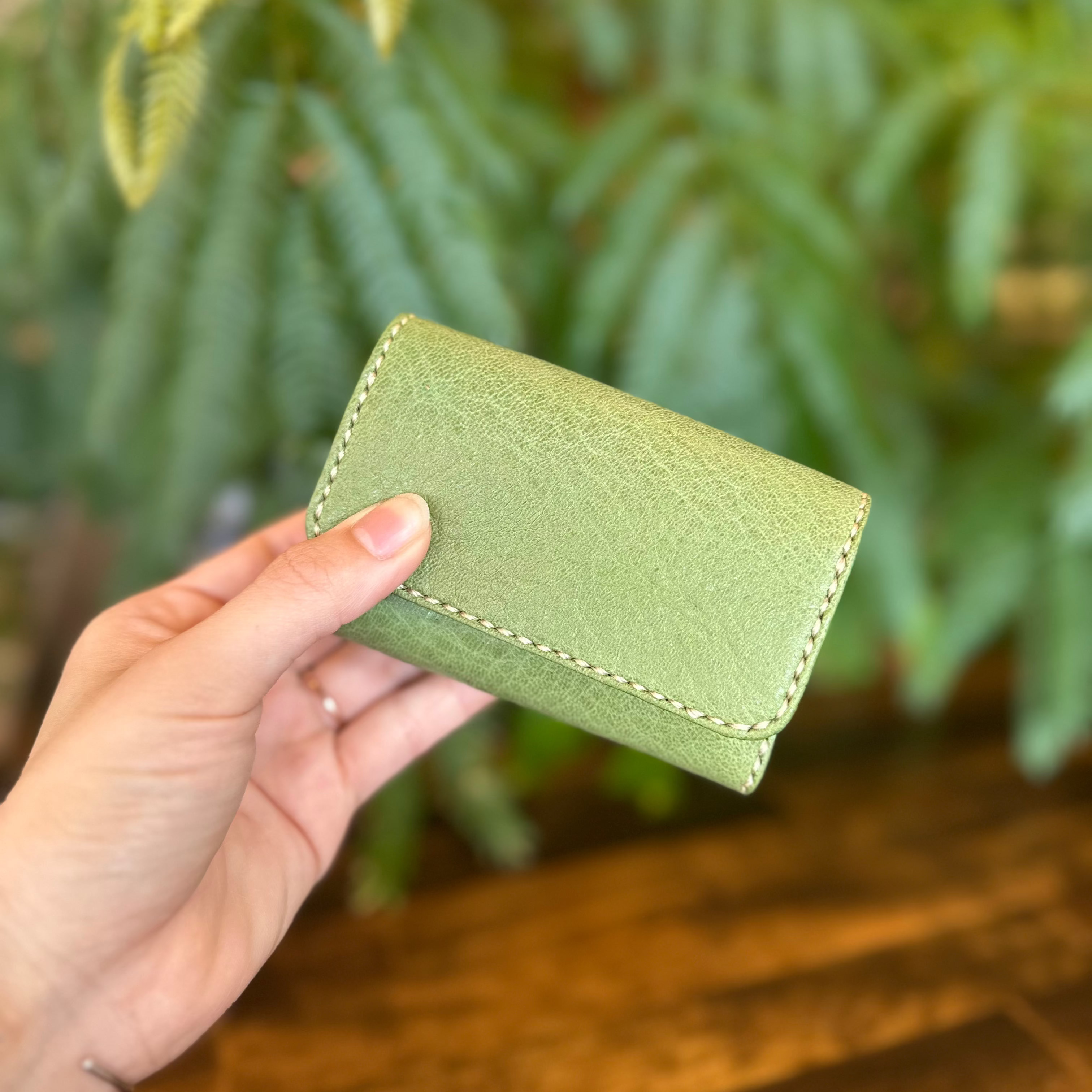 【屋久鹿革】おさいふキーケース/苔×ライトキャメル