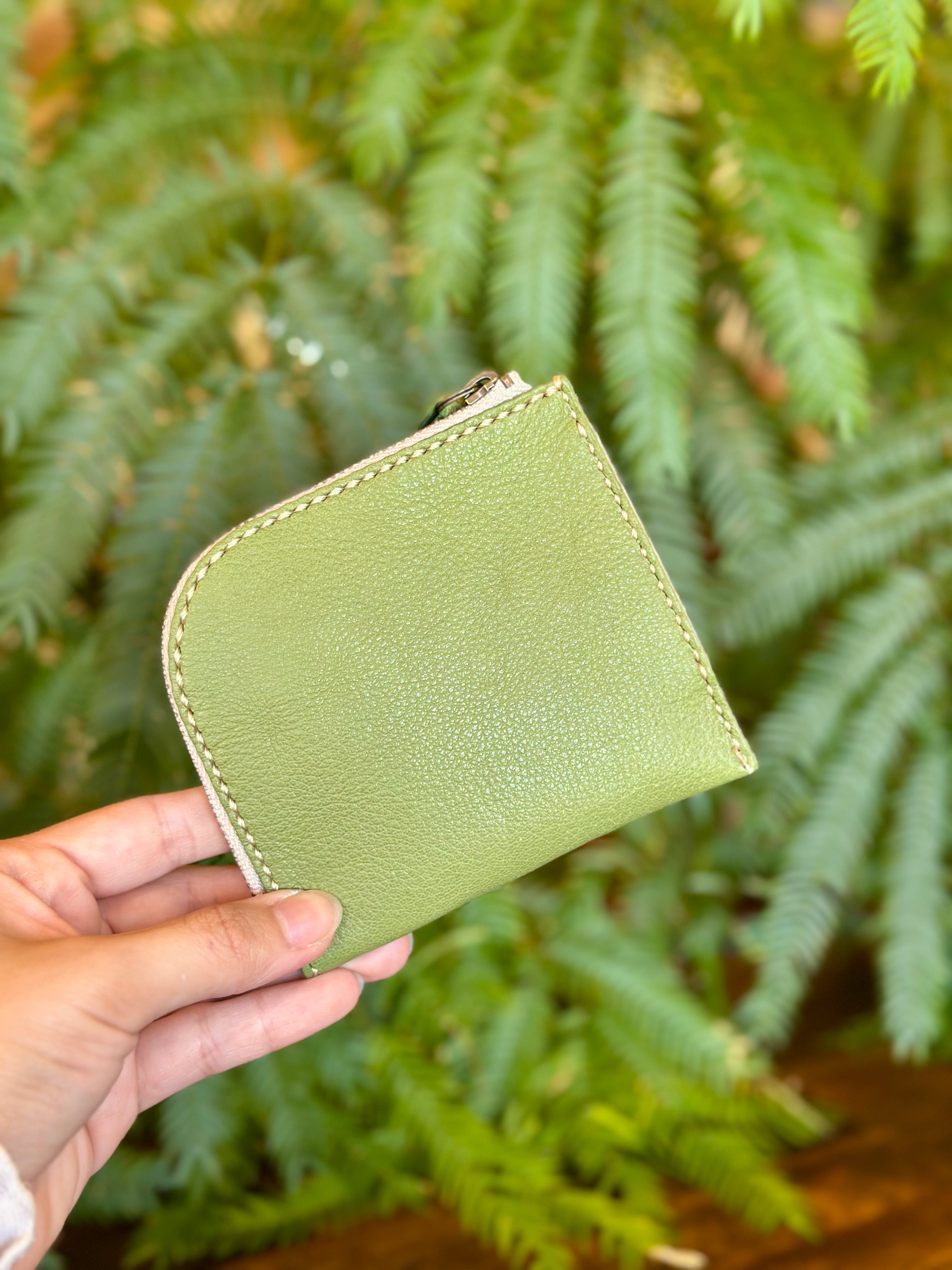 【屋久鹿革】島財布・苔色