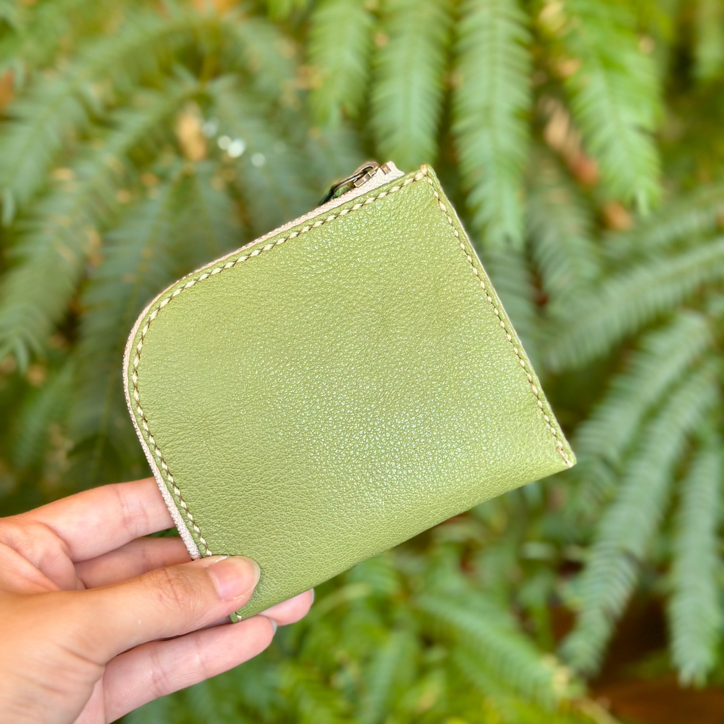 【屋久鹿革】島財布・苔色