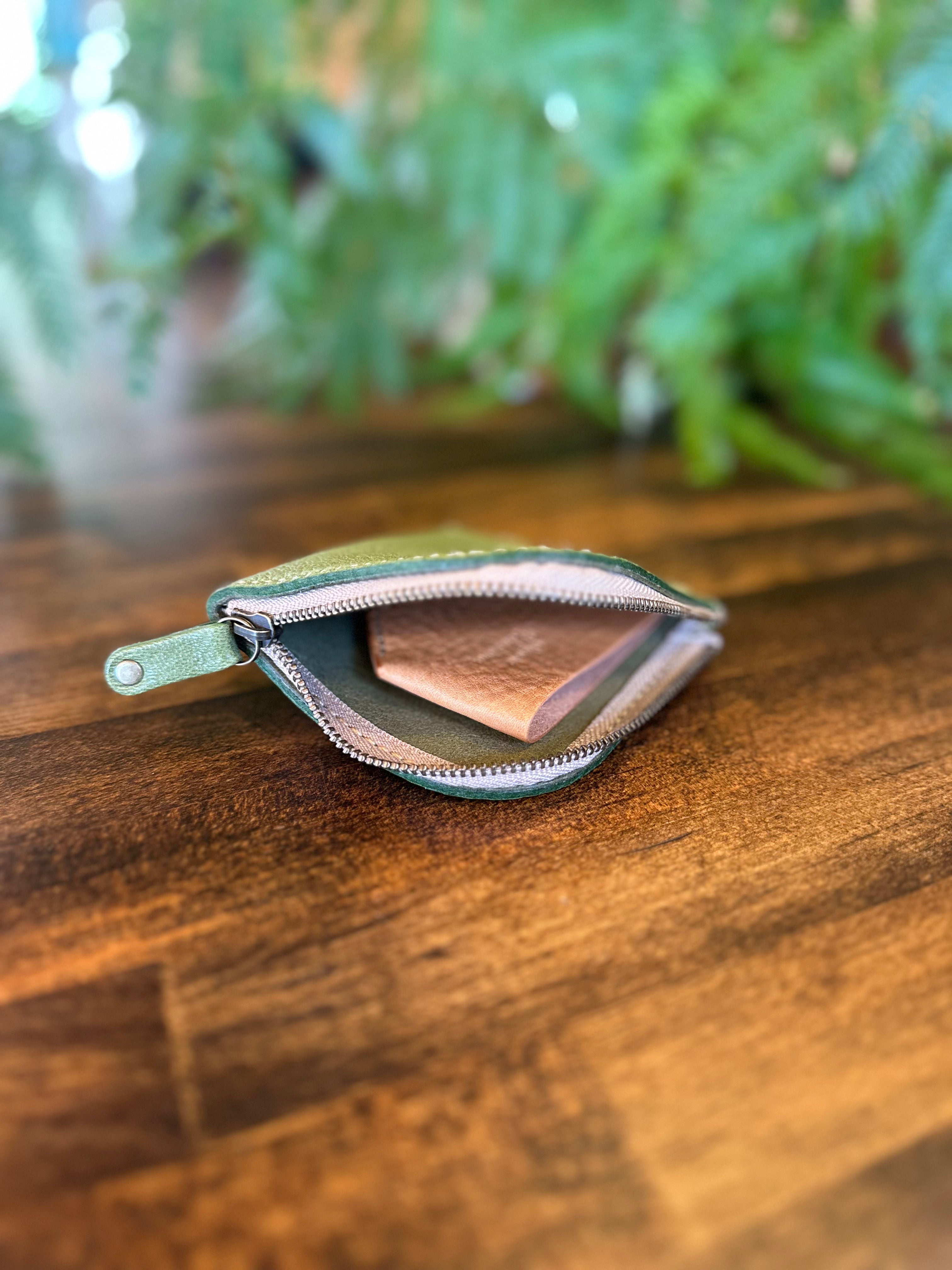 【屋久鹿革】島財布・苔色