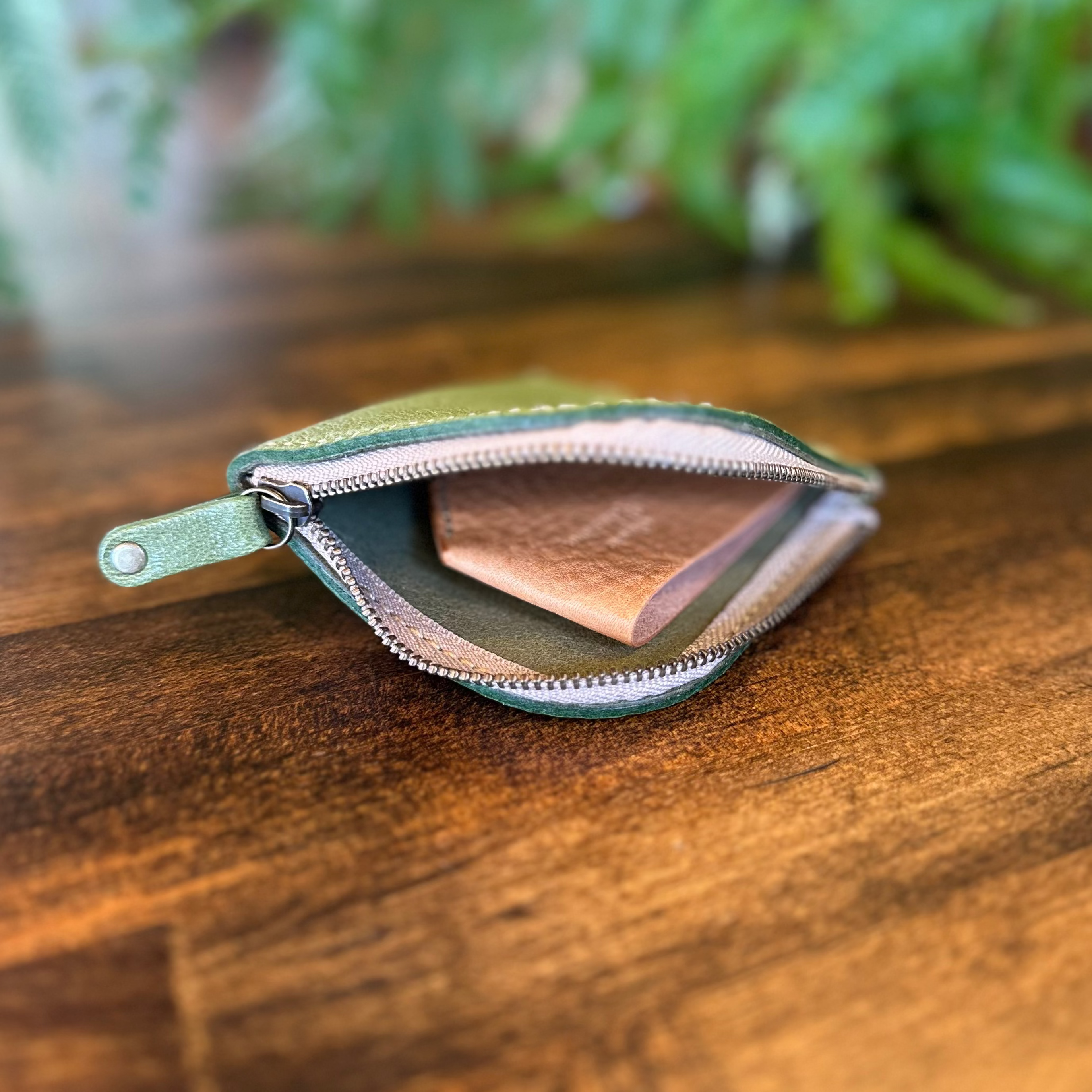 【屋久鹿革】島財布・苔色