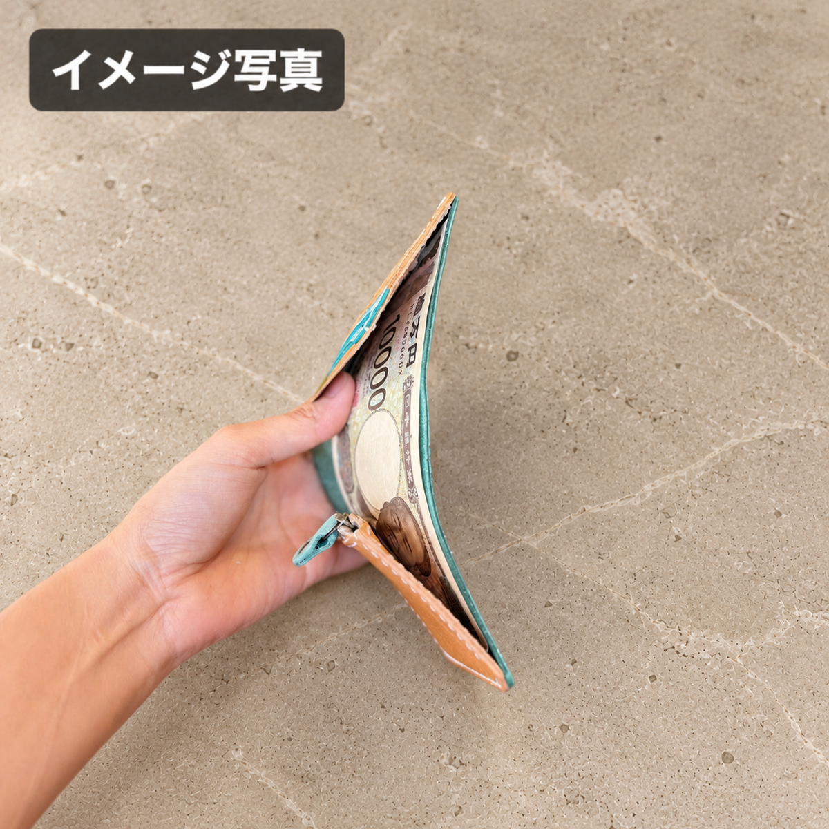 【蝦夷鹿革】家計管理Wallet/ブルー×クリームソーダ