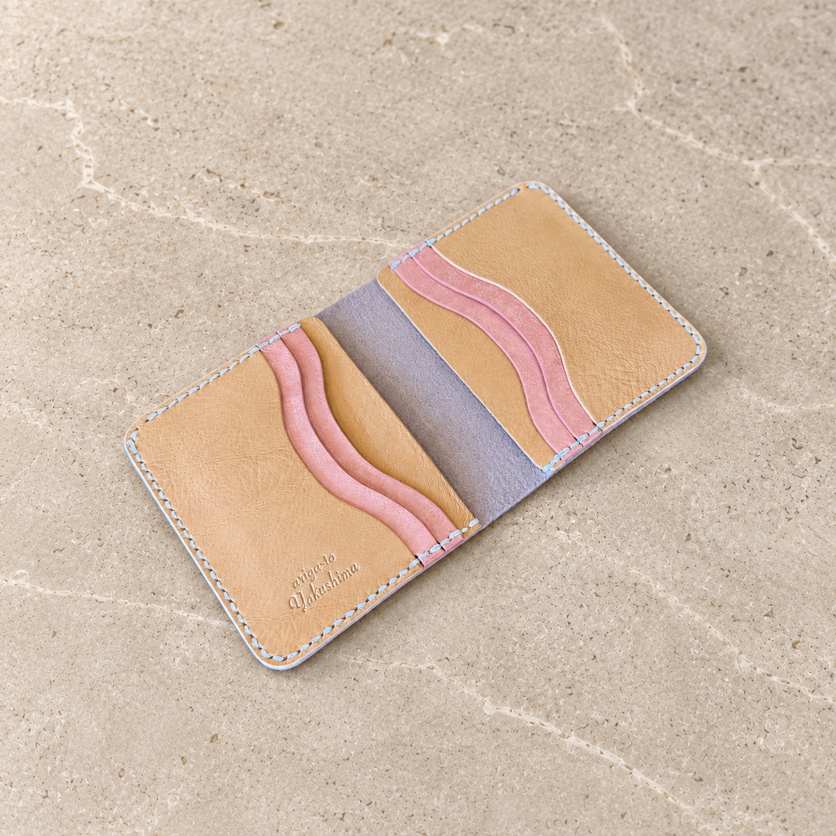 【屋久鹿革】家計管理Wallet/くすみピンク×ライトキャメル