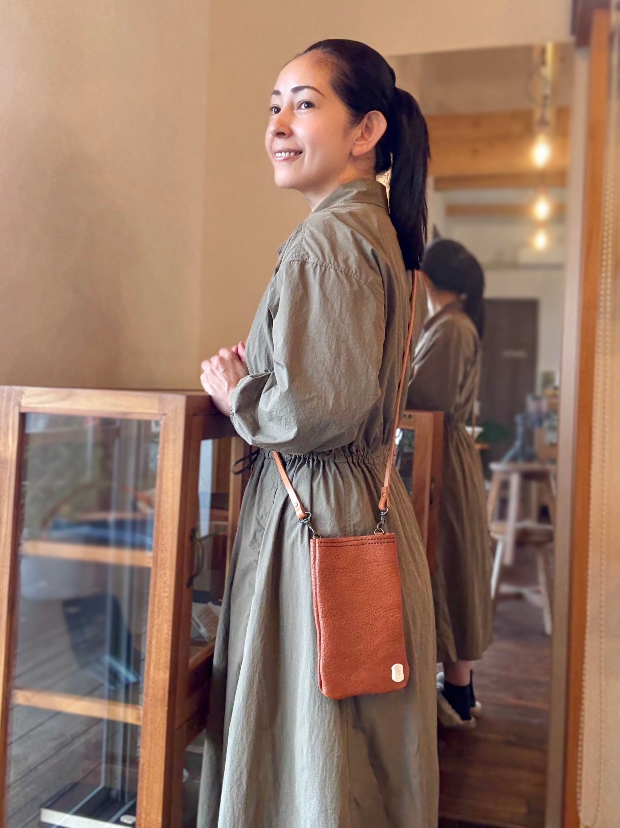 サコッシュ・京鹿革×屋久鹿のツノ（ブラウン）