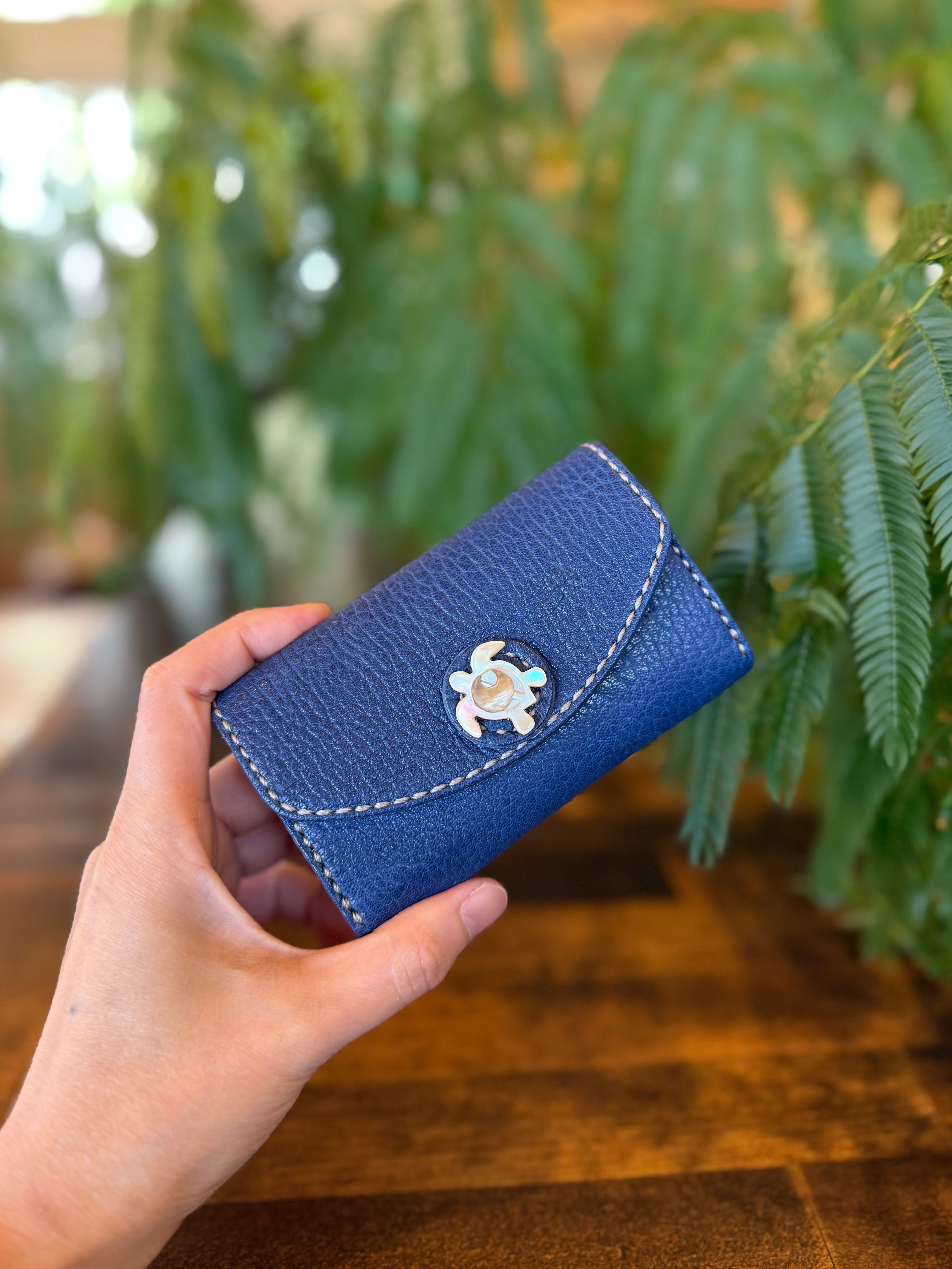 【京鹿革】おさいふ名刺入れ (ウミガメ・ブルー)