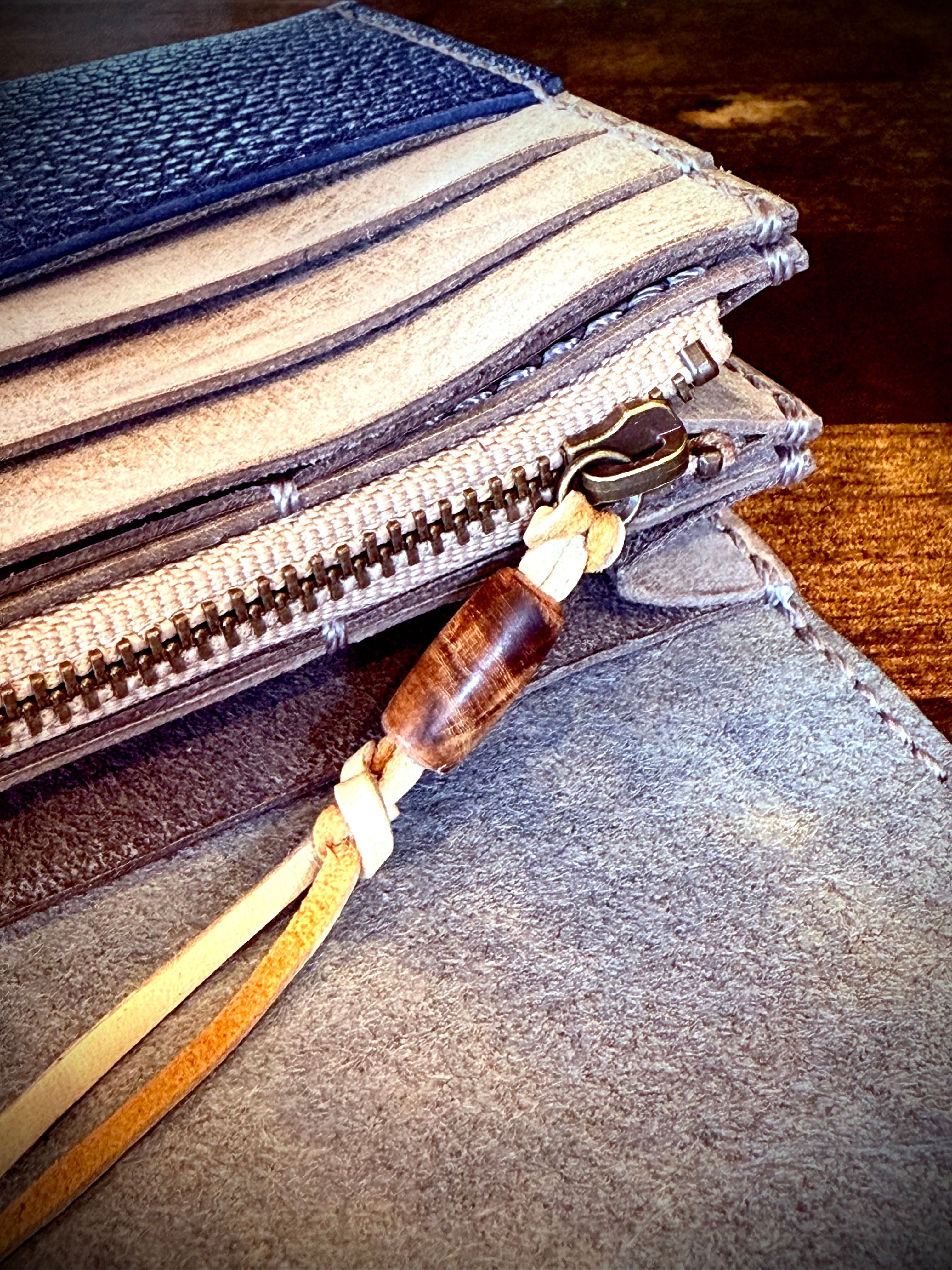 【蝦夷鹿革】ウミガメのロングウォレット(ブルー)【受注生産】